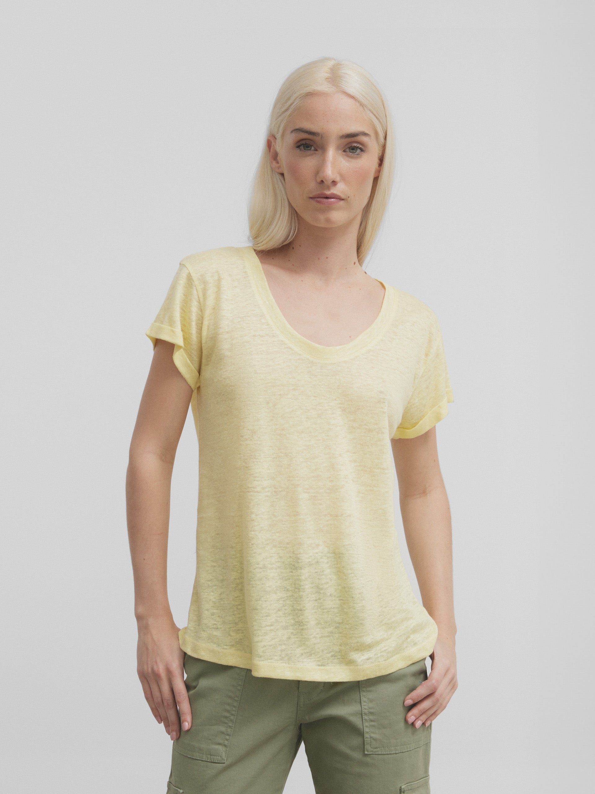 T-shirt en lin raquette pailleté jaune