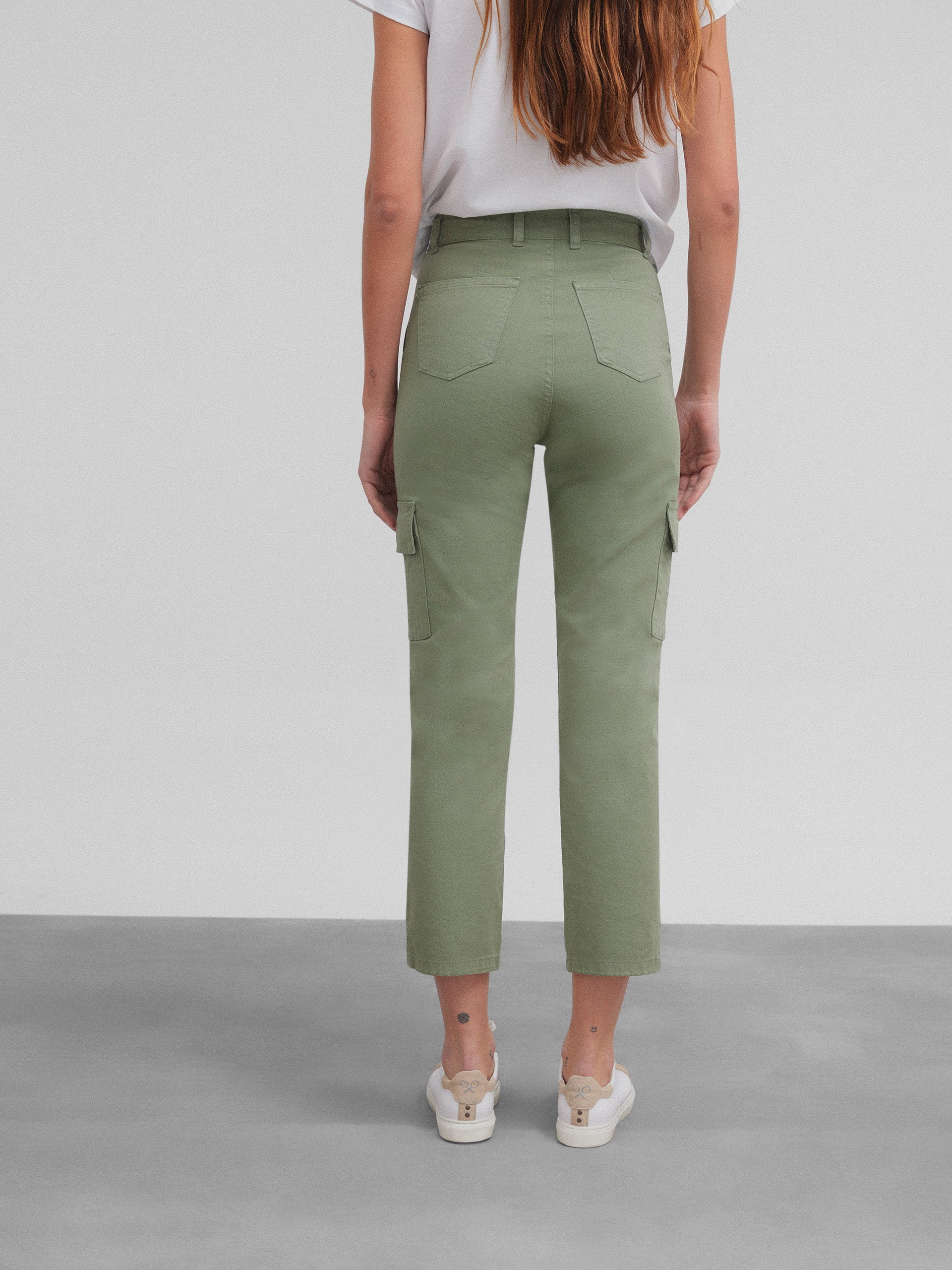 Women's khaki cargo denim pants
