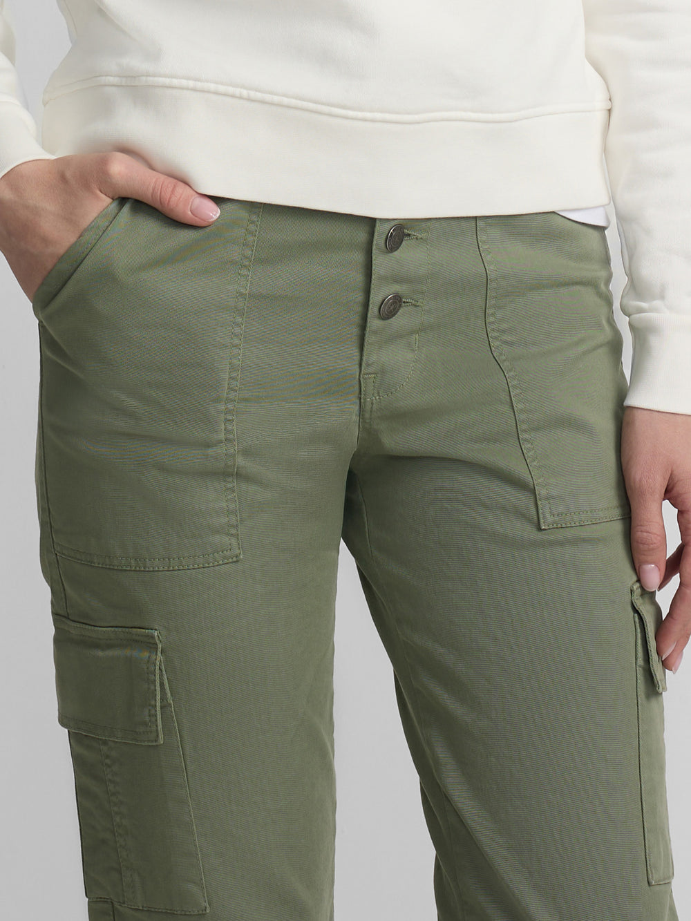 Pantalon woman denim cargo khaki