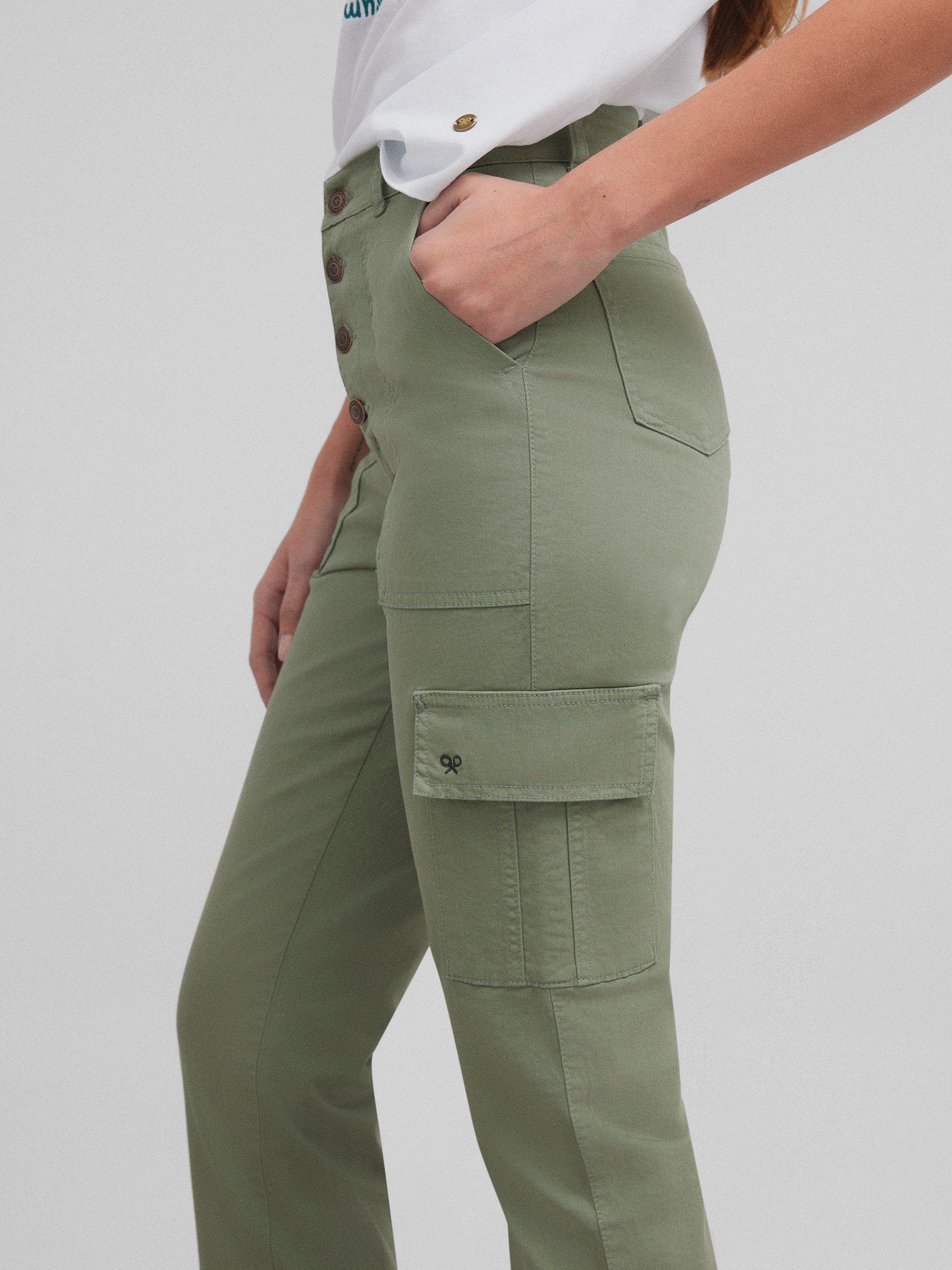 Women's khaki cargo denim pants