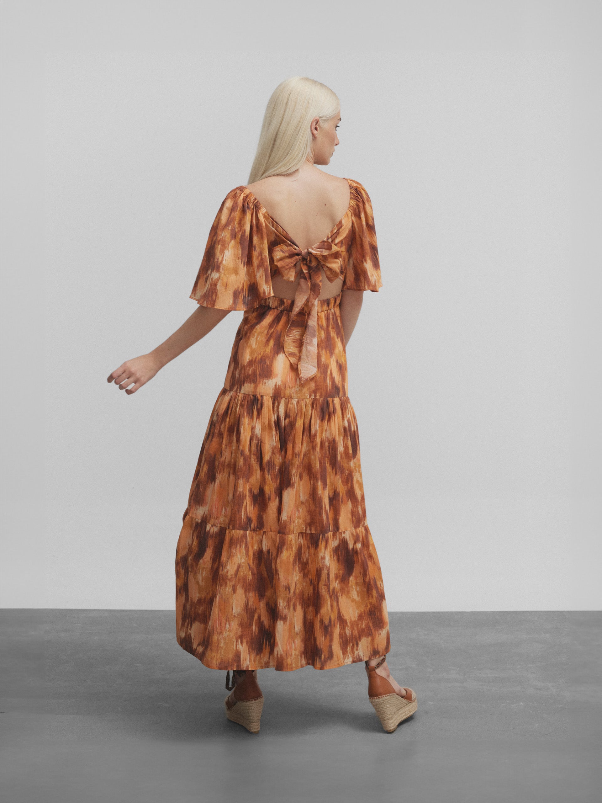 Brown printed midi dress