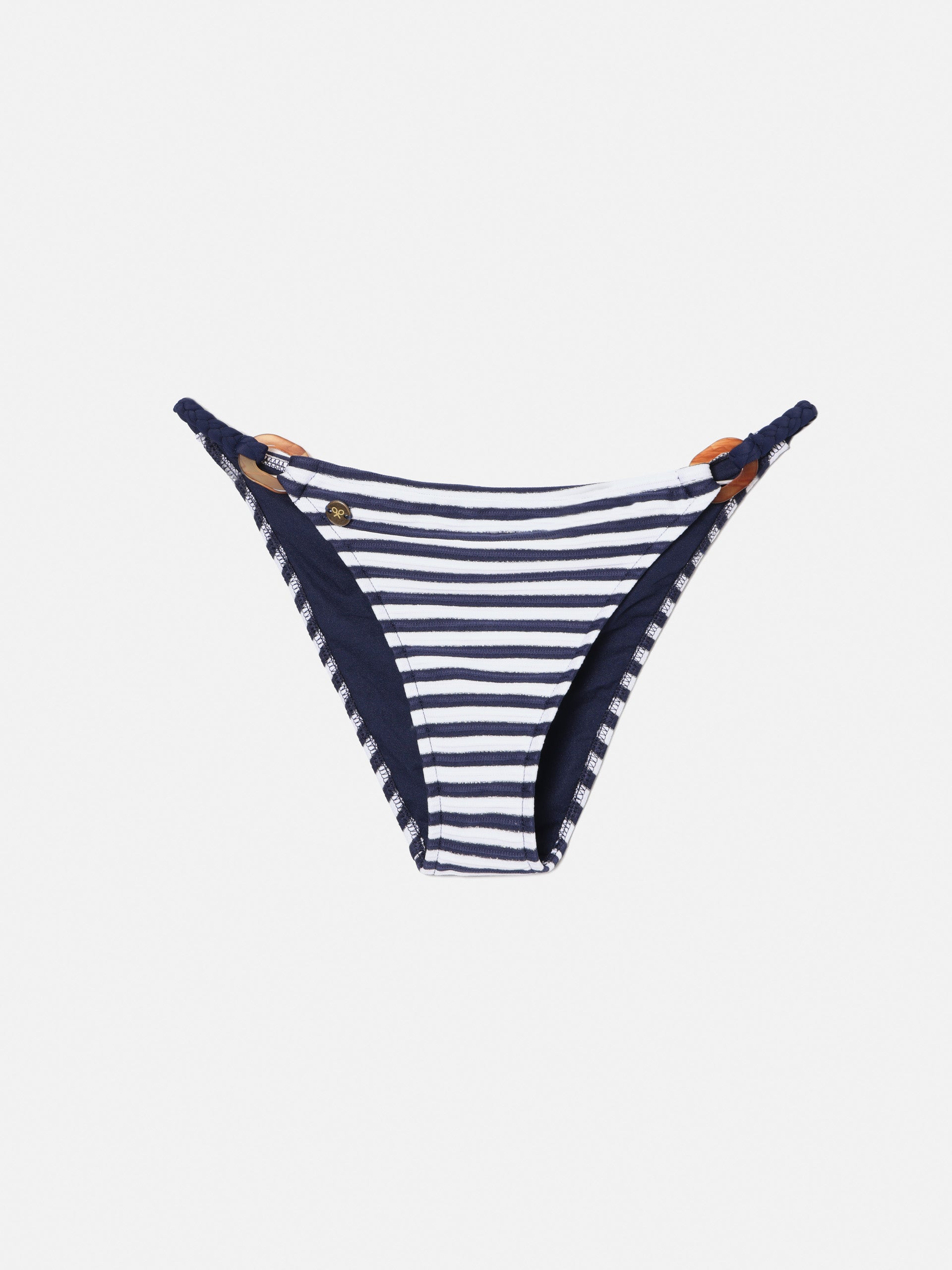Blue lurex striped bikini bottoms