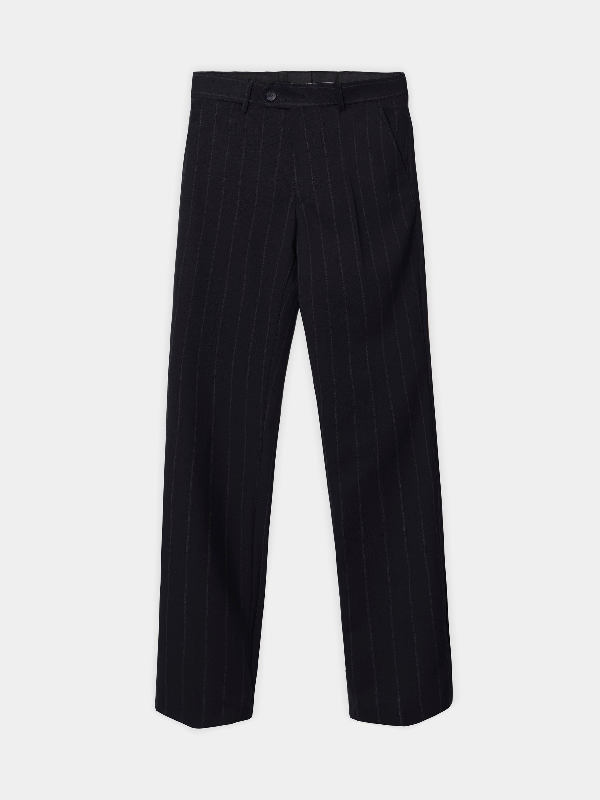 Navy blue pinstripe suit pants