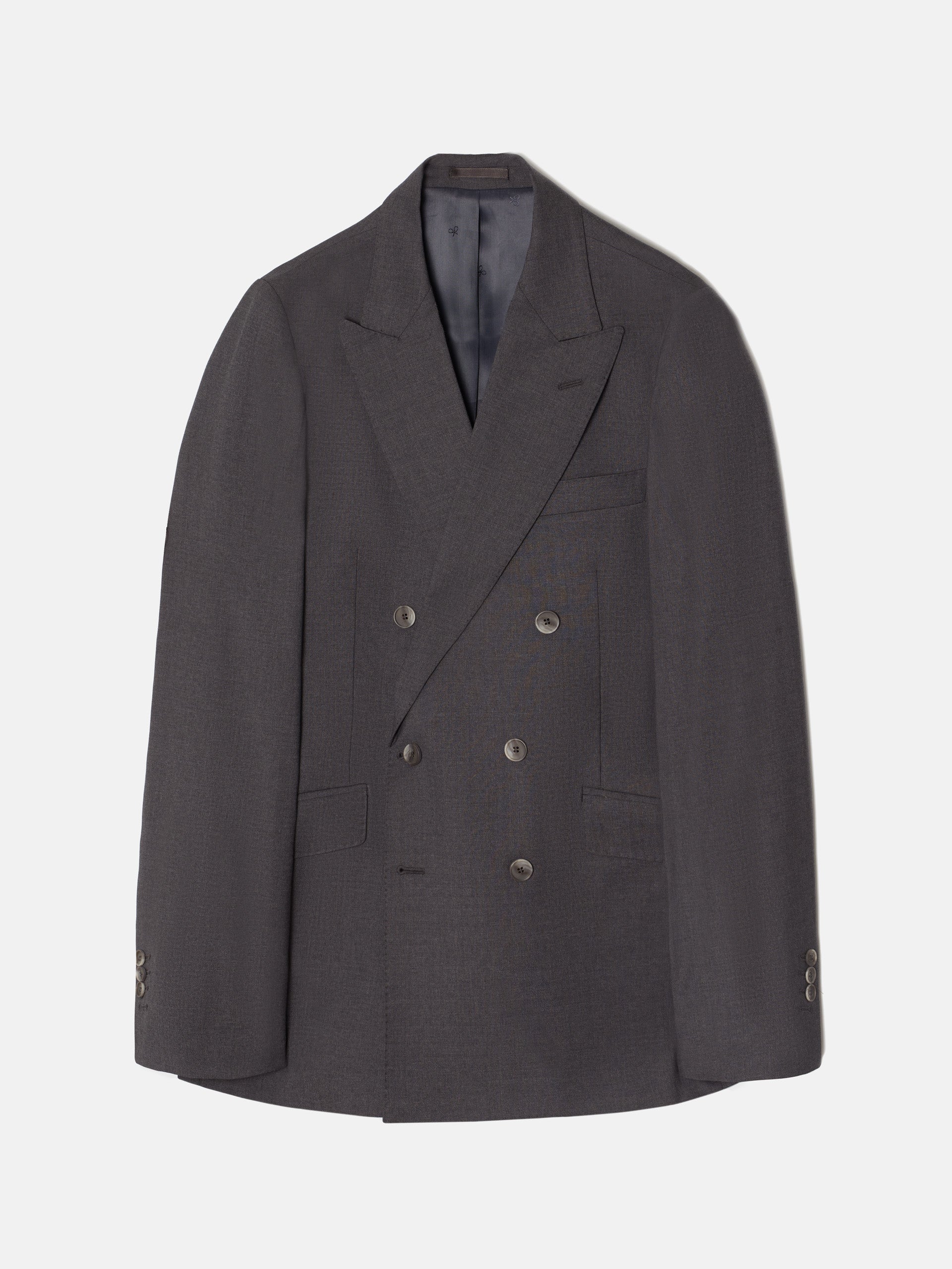 Gray stretch double-breasted suit jacket