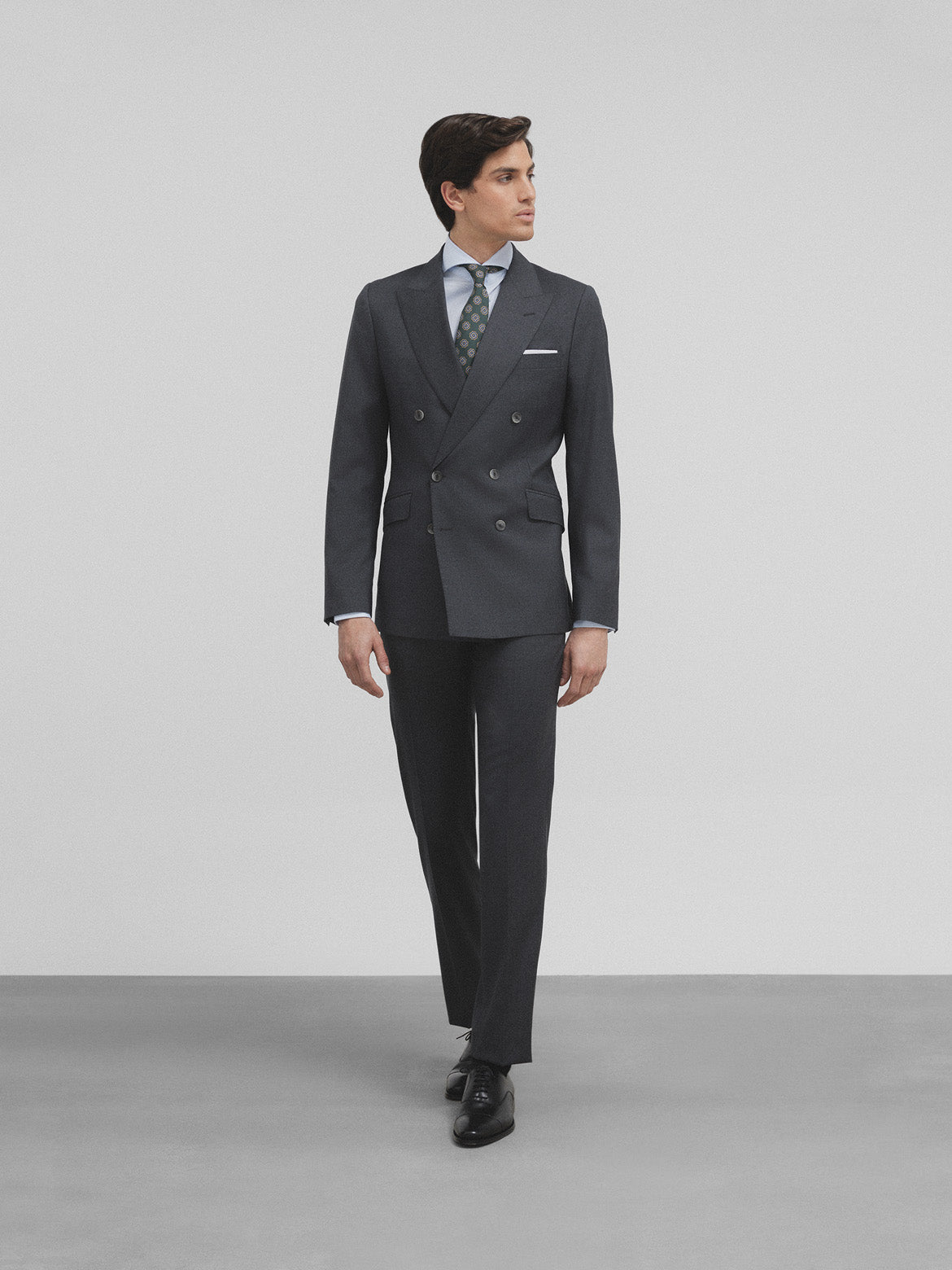 Gray stretch double-breasted suit jacket