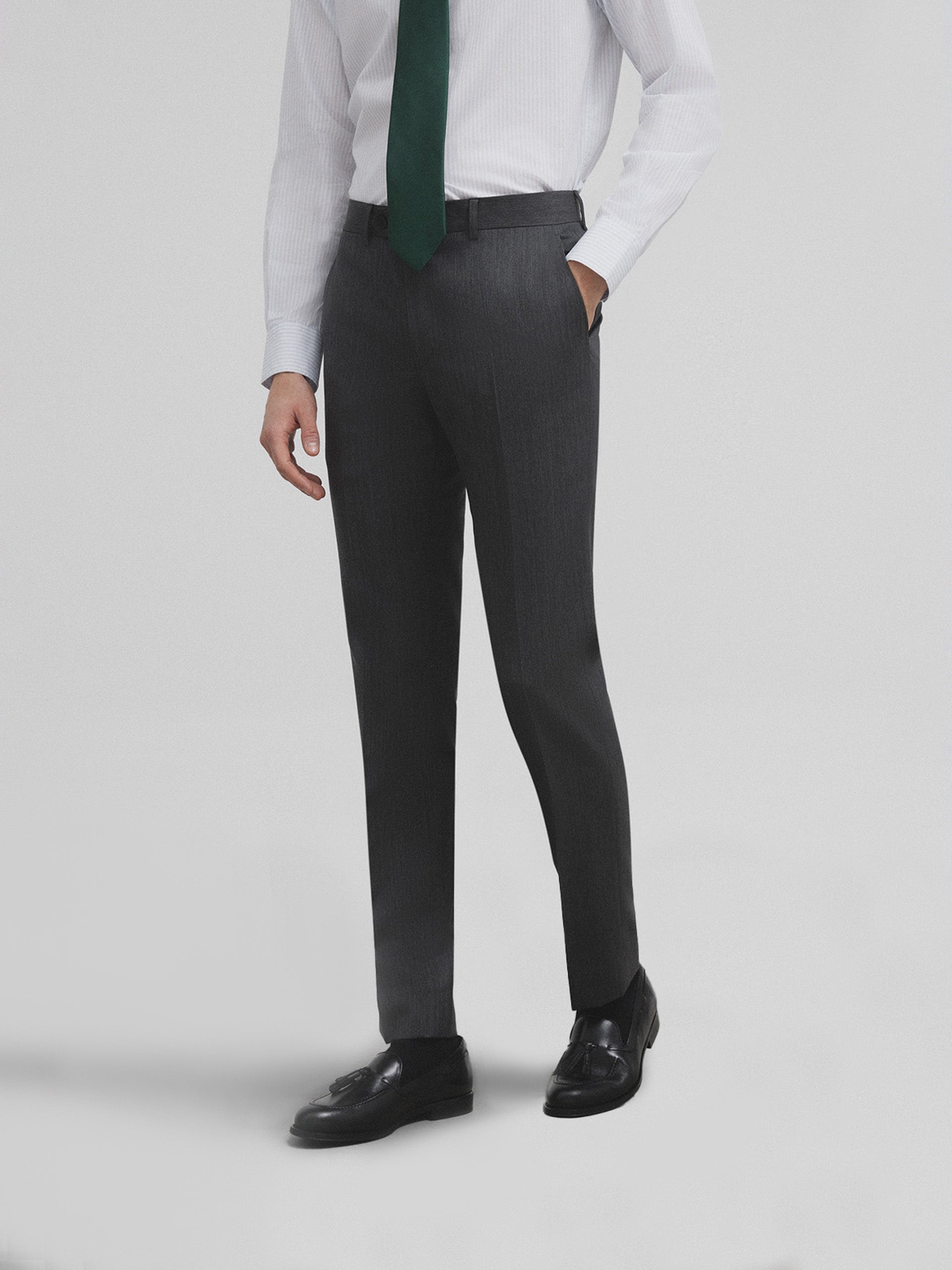 Gray stretch double-breasted suit pants