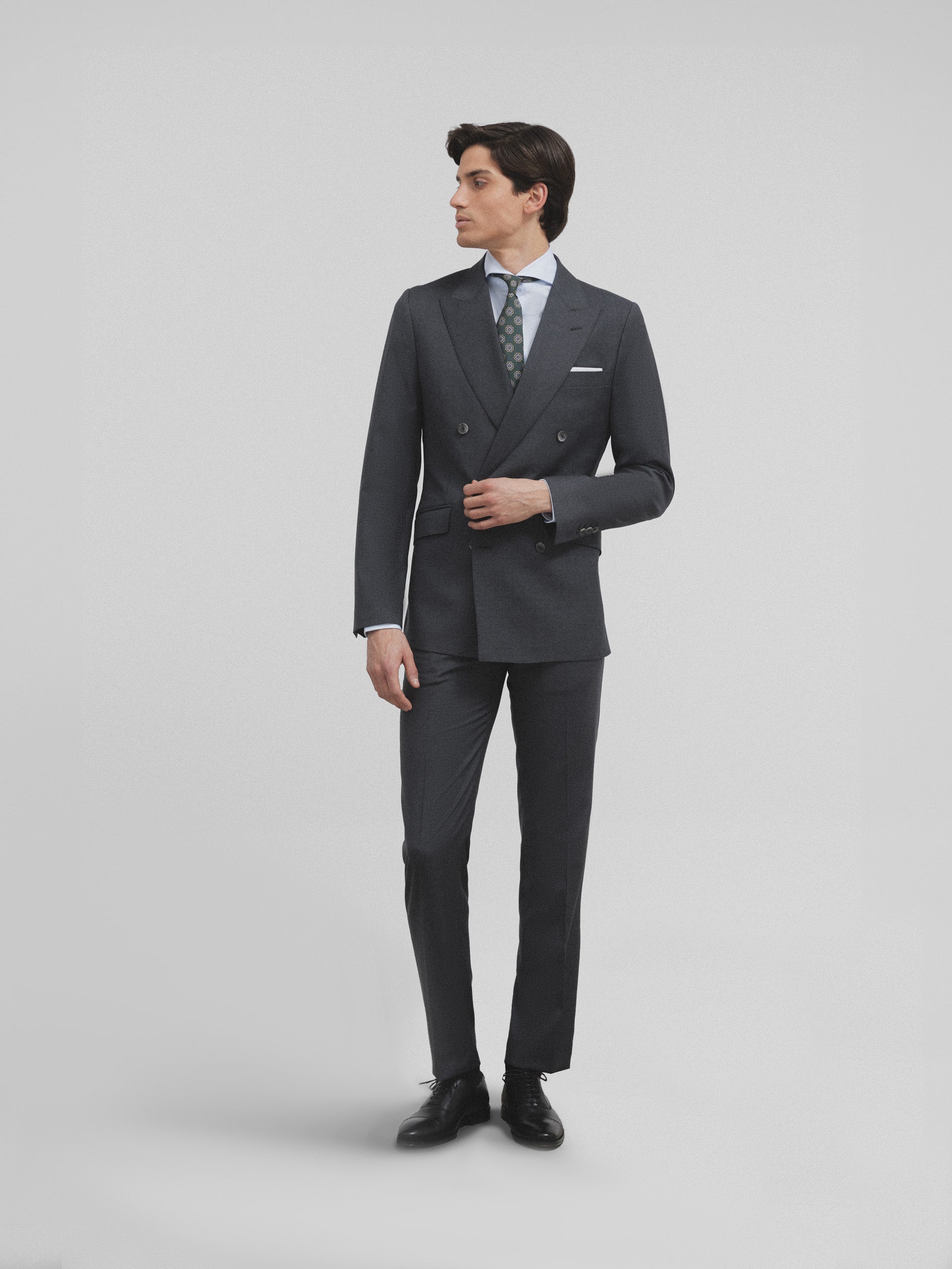Gray stretch double-breasted suit pants