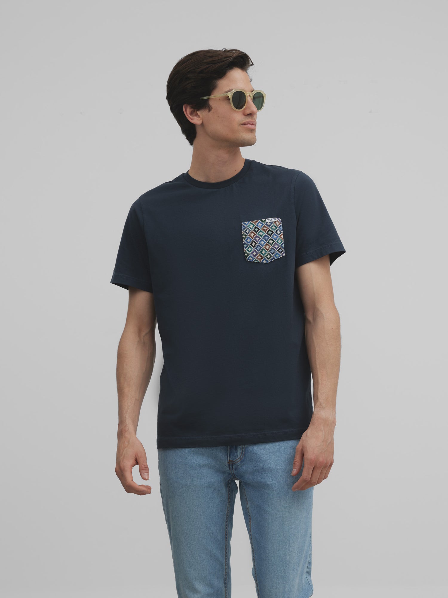 Classic navy blue ethnic pocket t-shirt