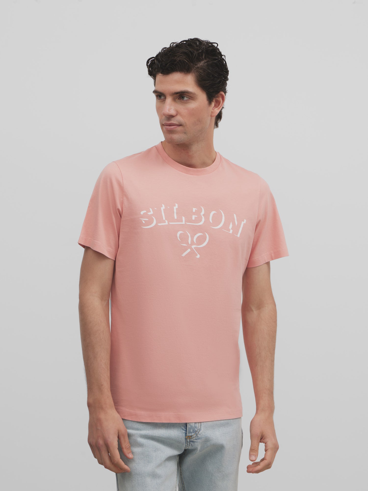 Camiseta silbon raqueta media coral