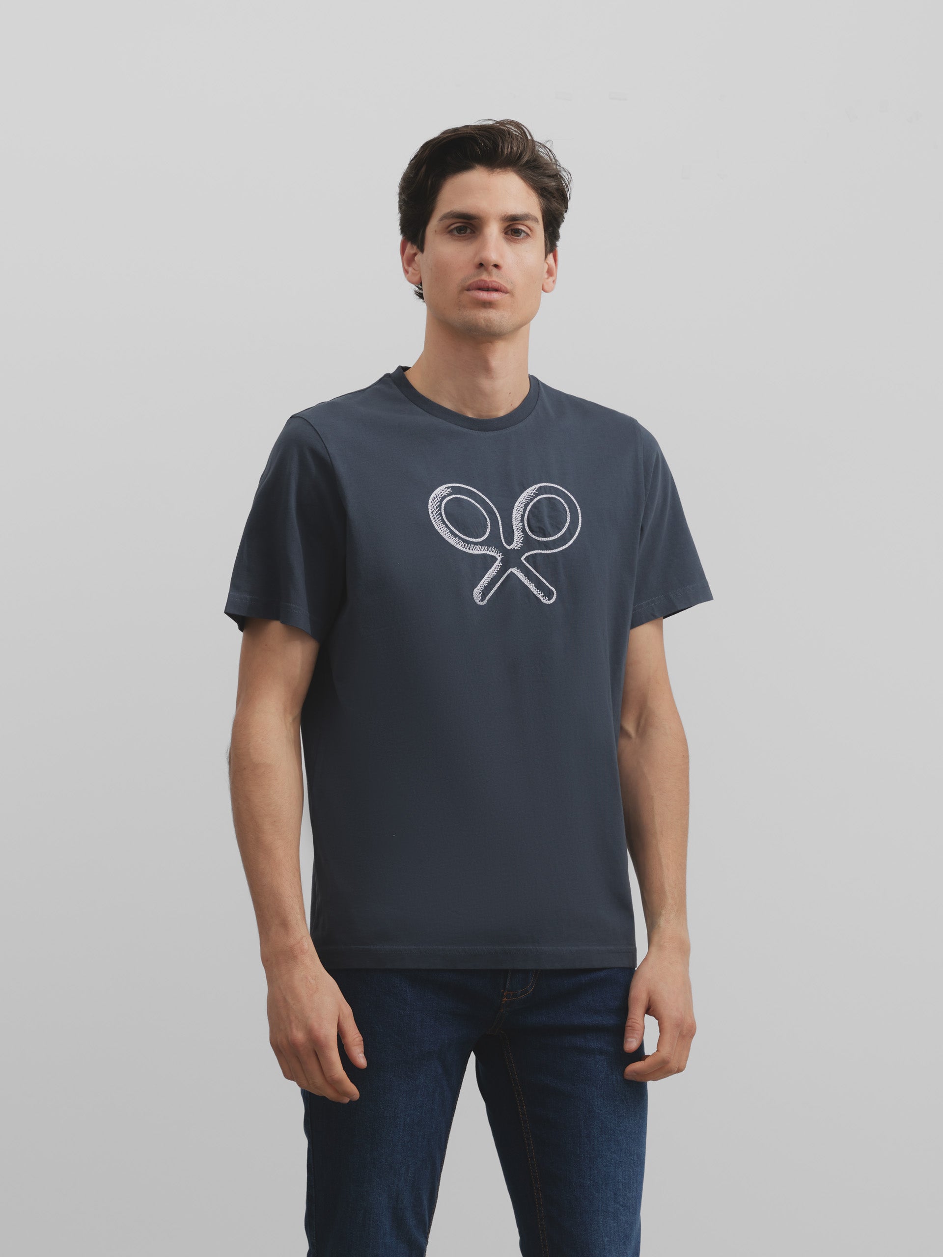 T-shirt raquette brodé bleu marine