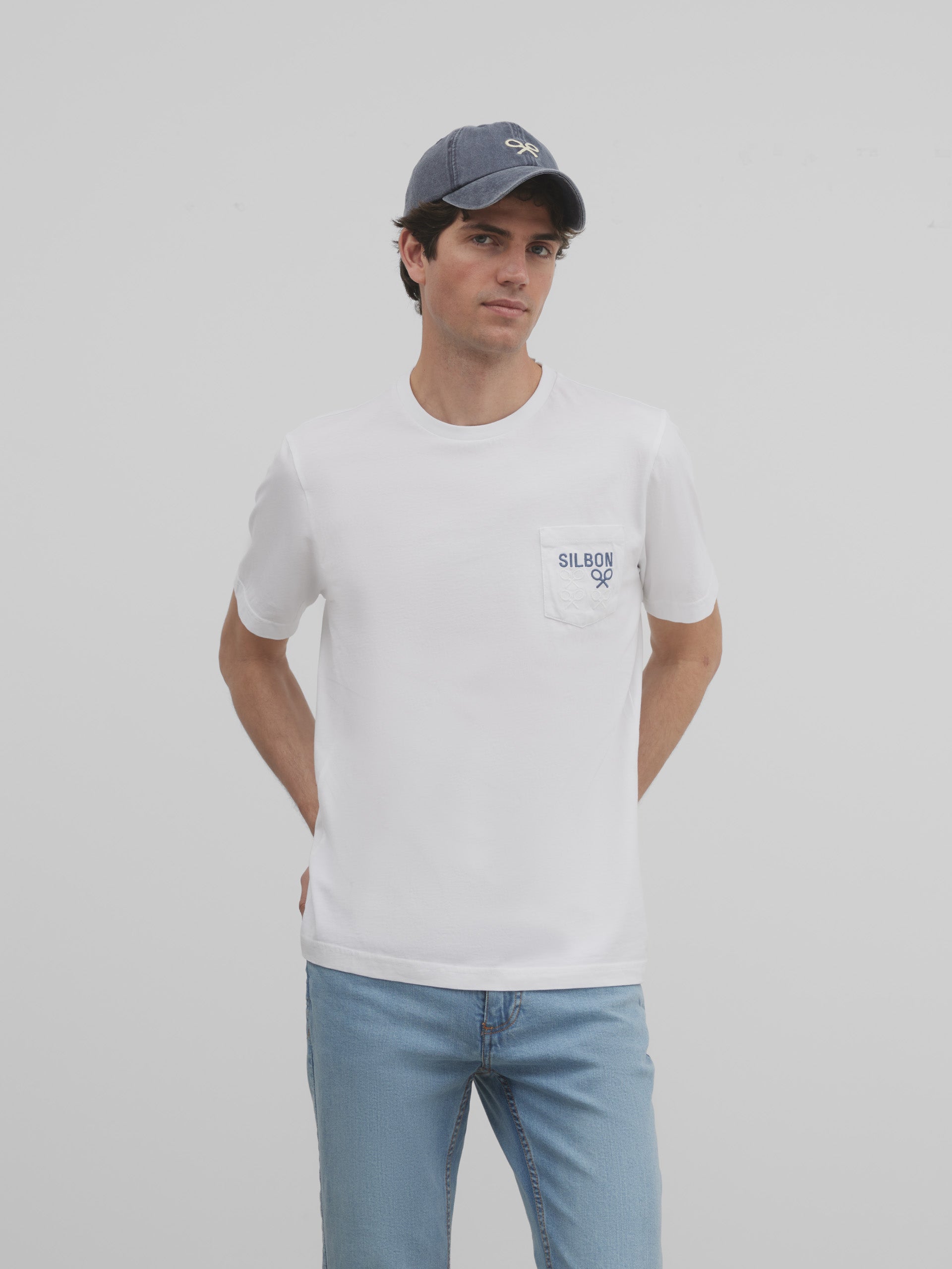 T-shirt Silbon avec poche mini raquettes blanc