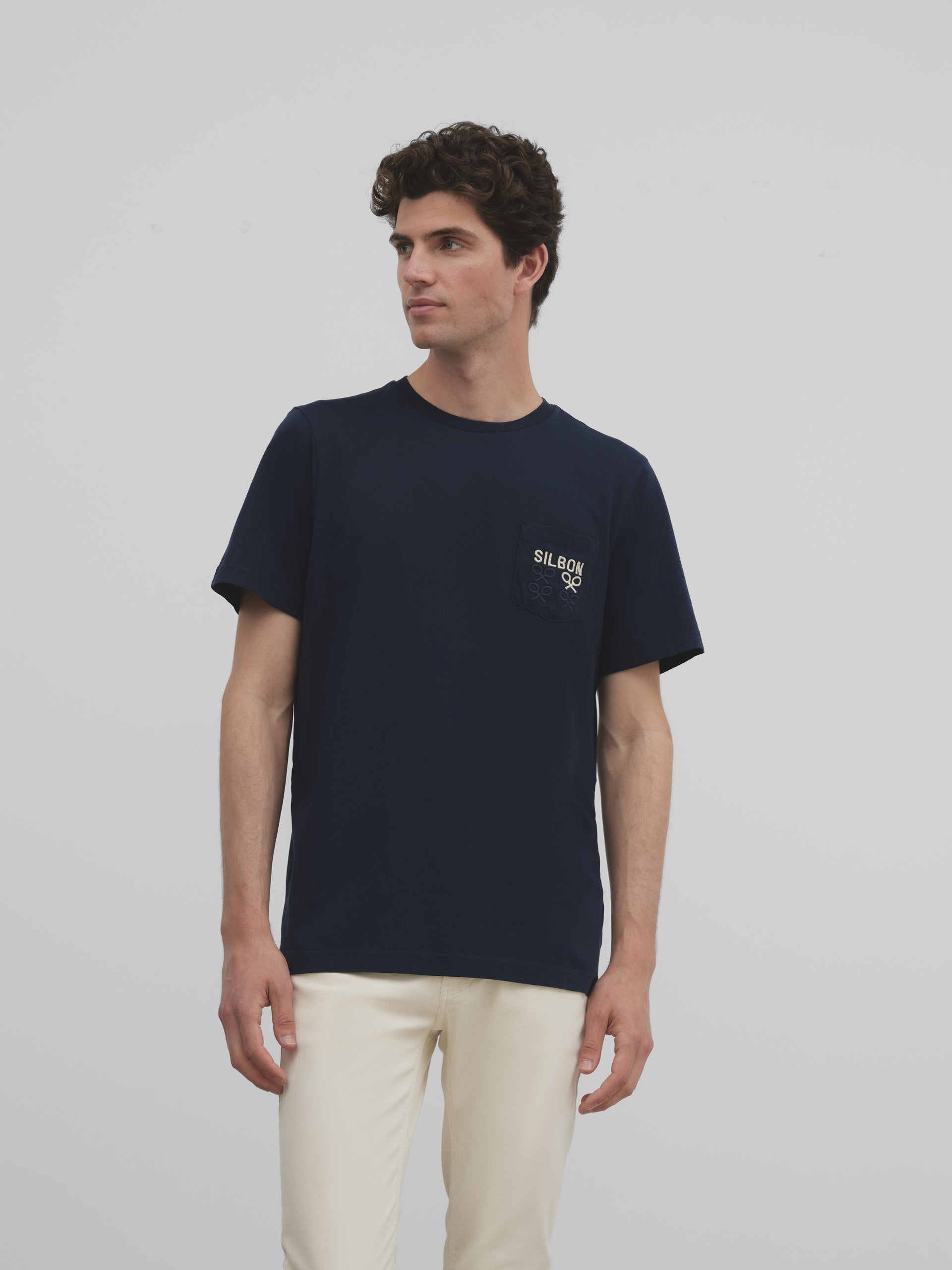 T-shirt silbon poche mini raquette bleu marine