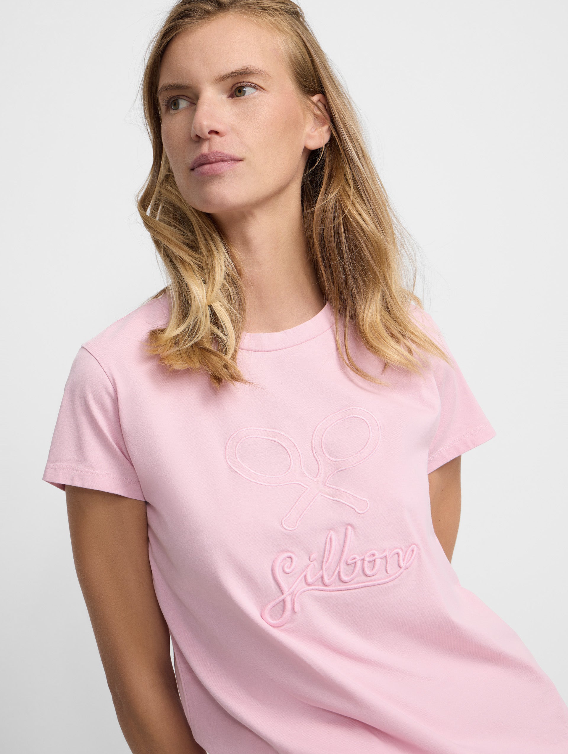 T-shirt clássica de mulher rosa claro