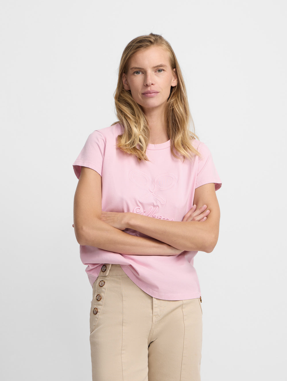 T-shirt clássica de mulher rosa claro