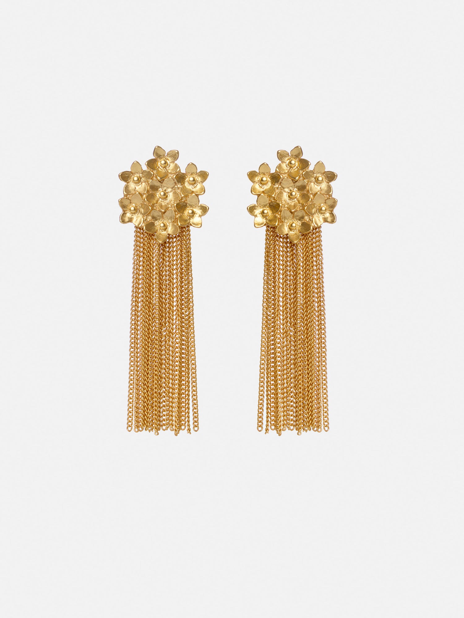 Long golden flower earring