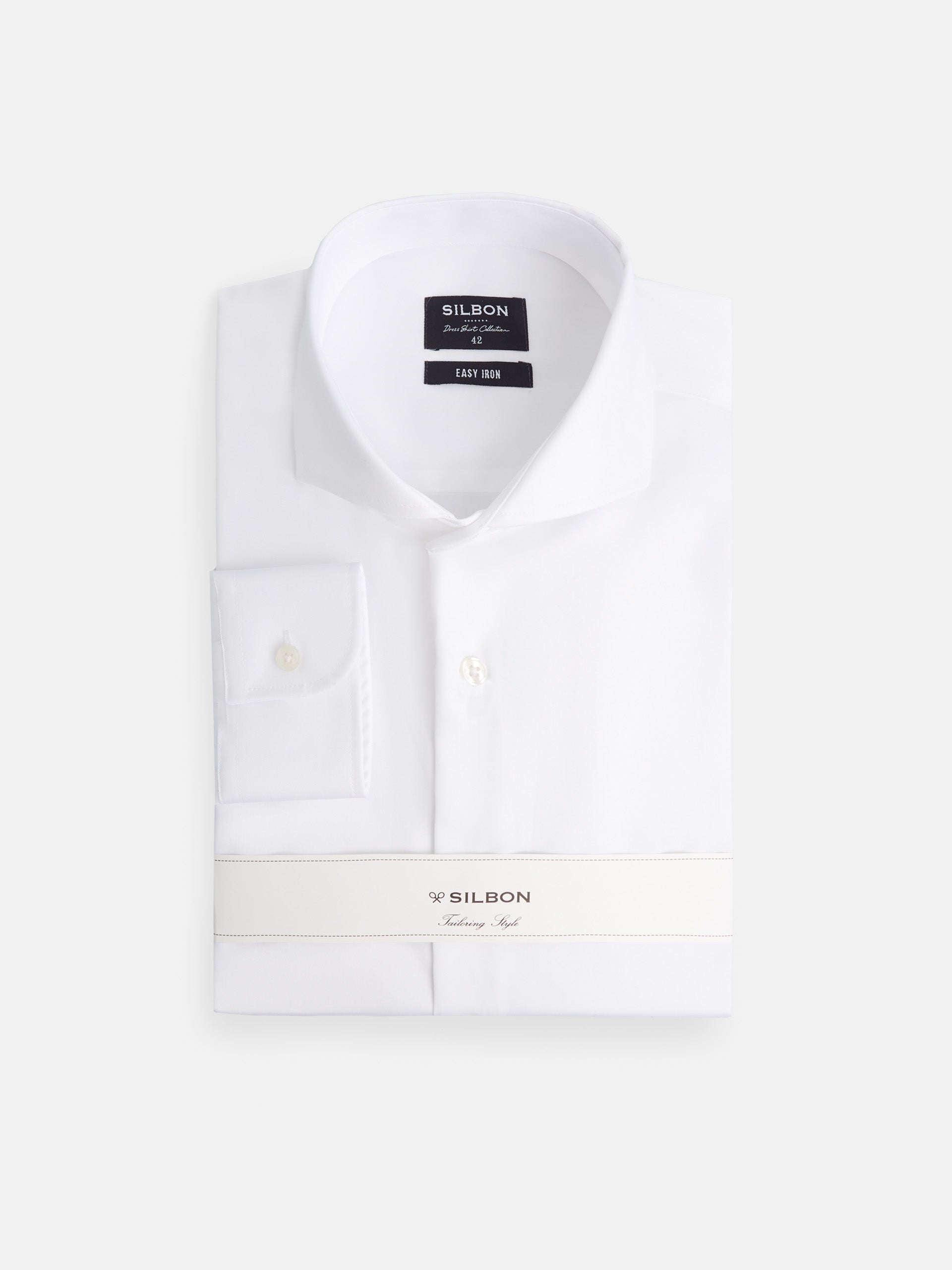 Easy iron single cuff white dress shirt