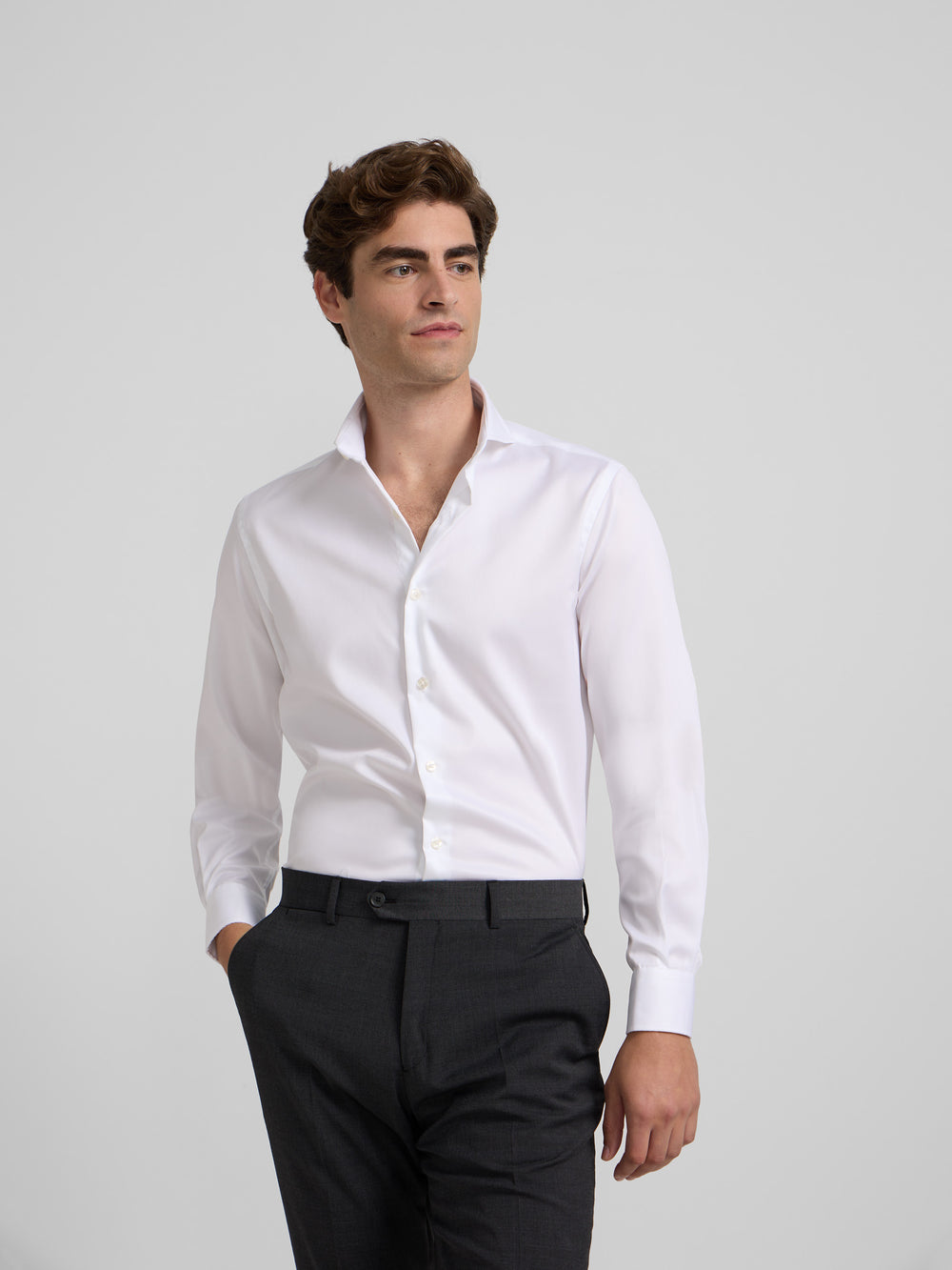 Camisa vestir blanca puño simple easy iron