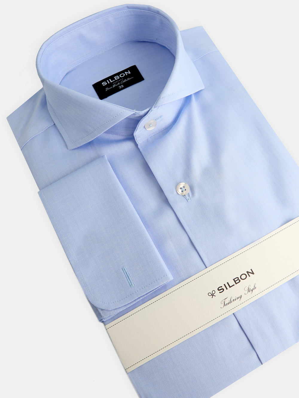 Camisa vestir espiga celeste puño doble