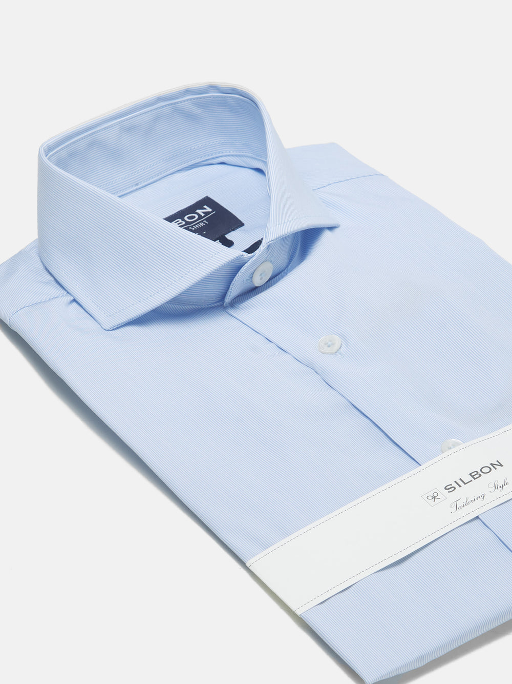 Camisa vestir mini rayas celeste puño simple