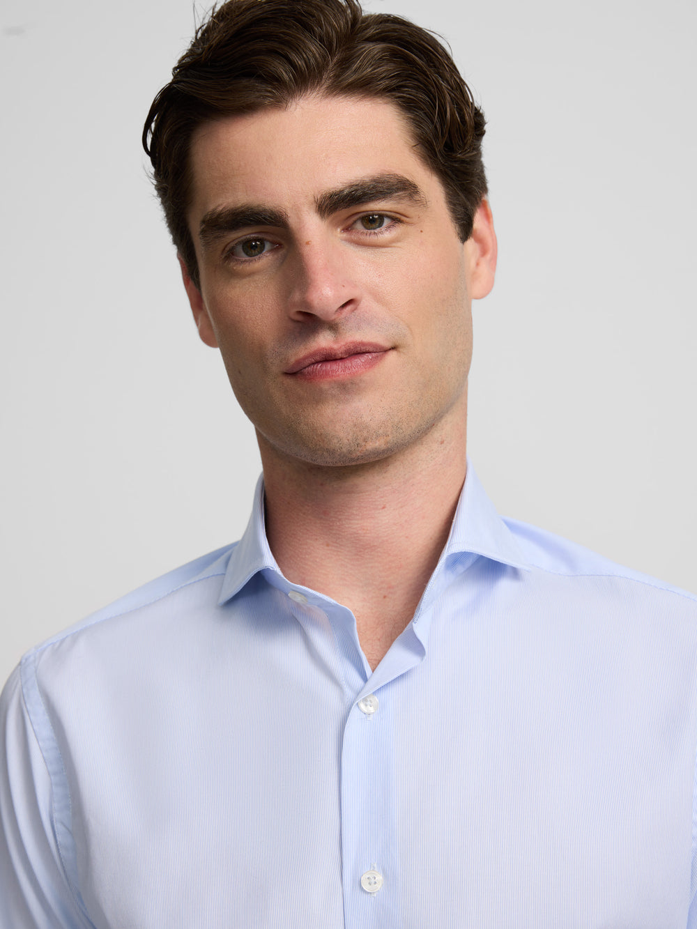 Camisa vestir mini rayas celeste puño simple