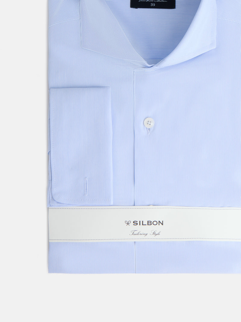Chemise habillée à fines rayures bleu ciel, poignets doubles