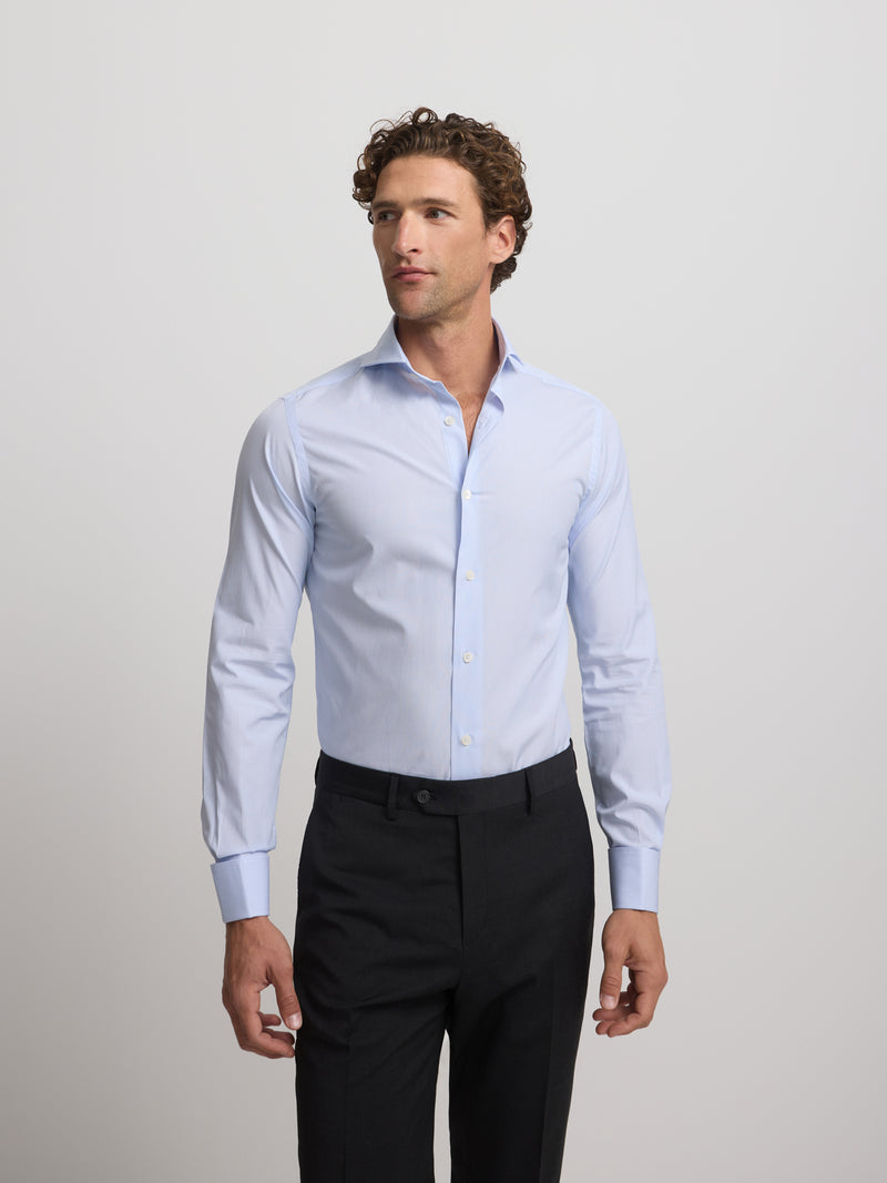 Chemise habillée à fines rayures bleu ciel, poignets doubles