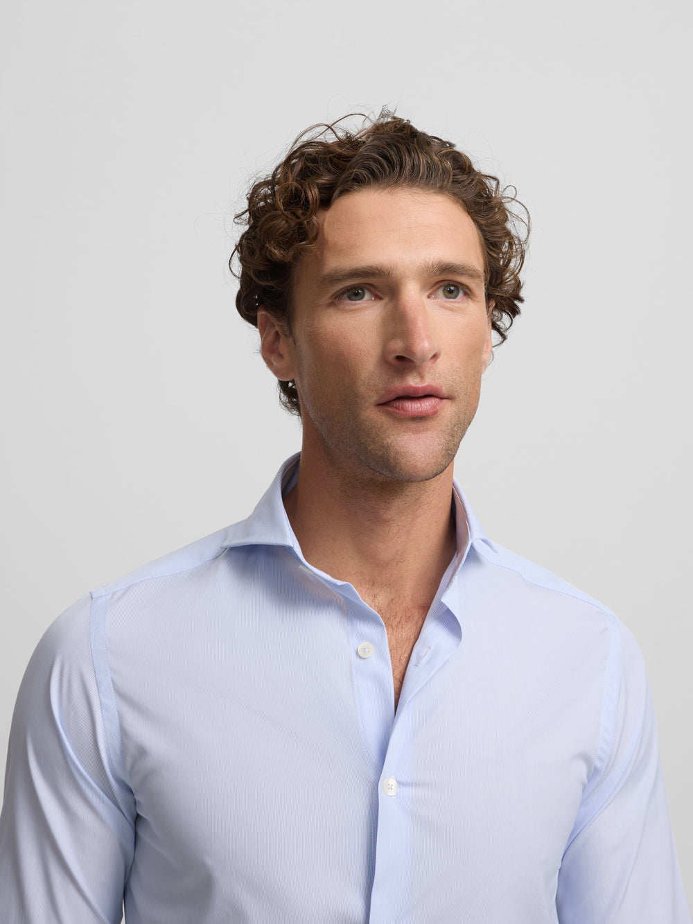 Camisa vestir mini rayas celeste puño doble