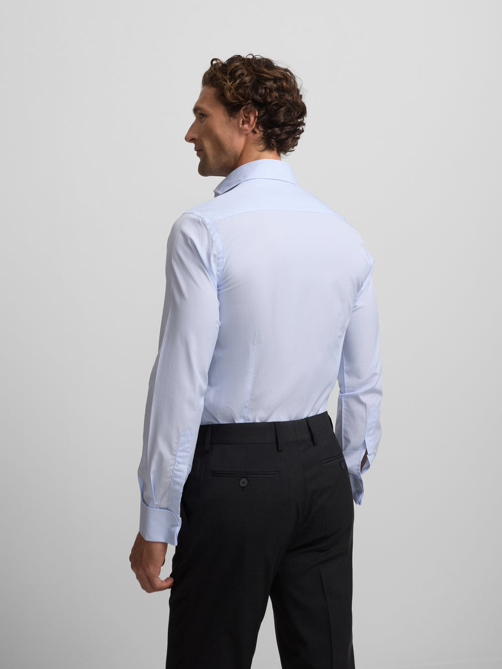 Camisa vestir mini rayas celeste puño doble