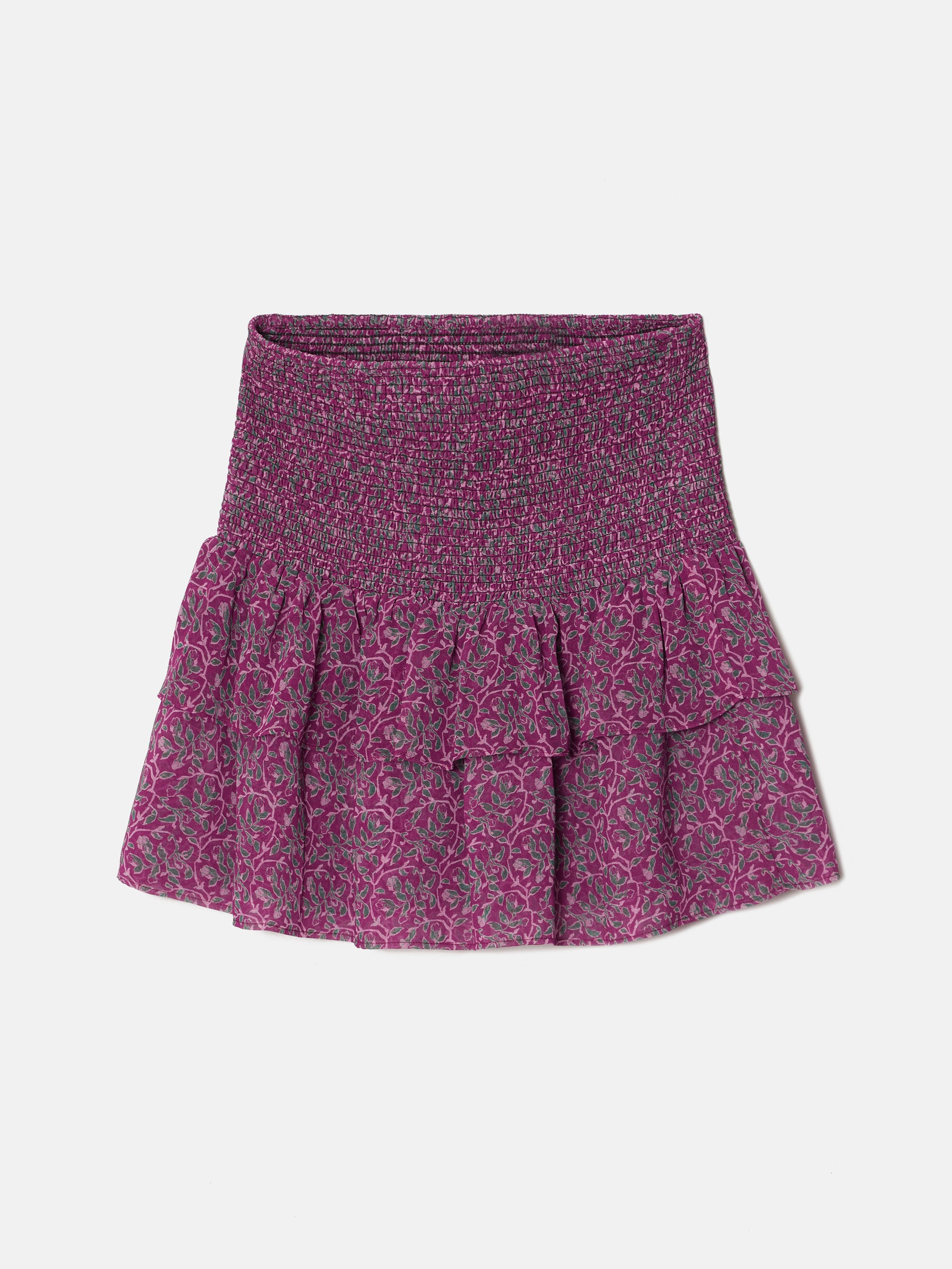 Mini-jupe froncée à imprimé roses