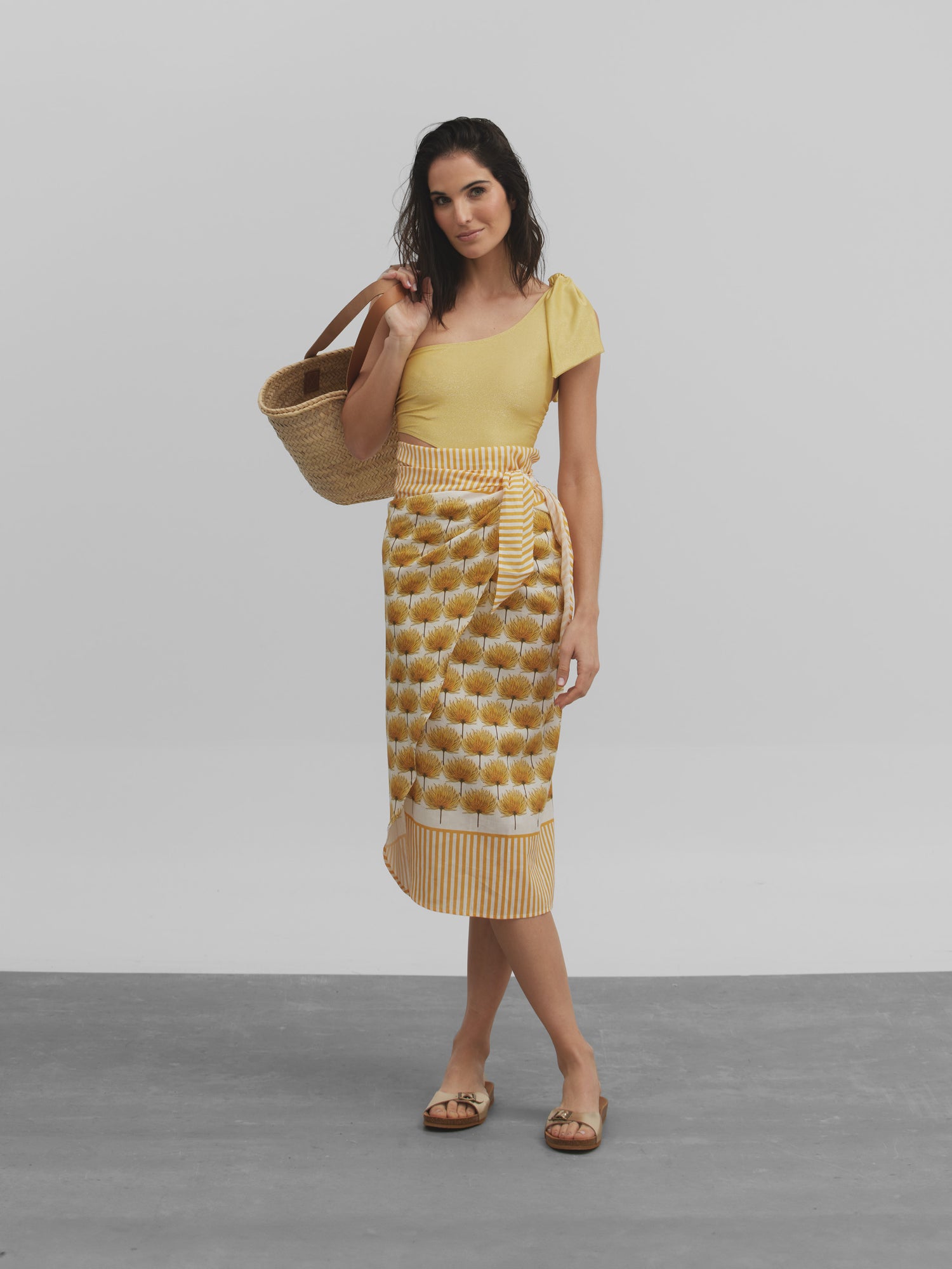 Yellow palm print sarong skirt