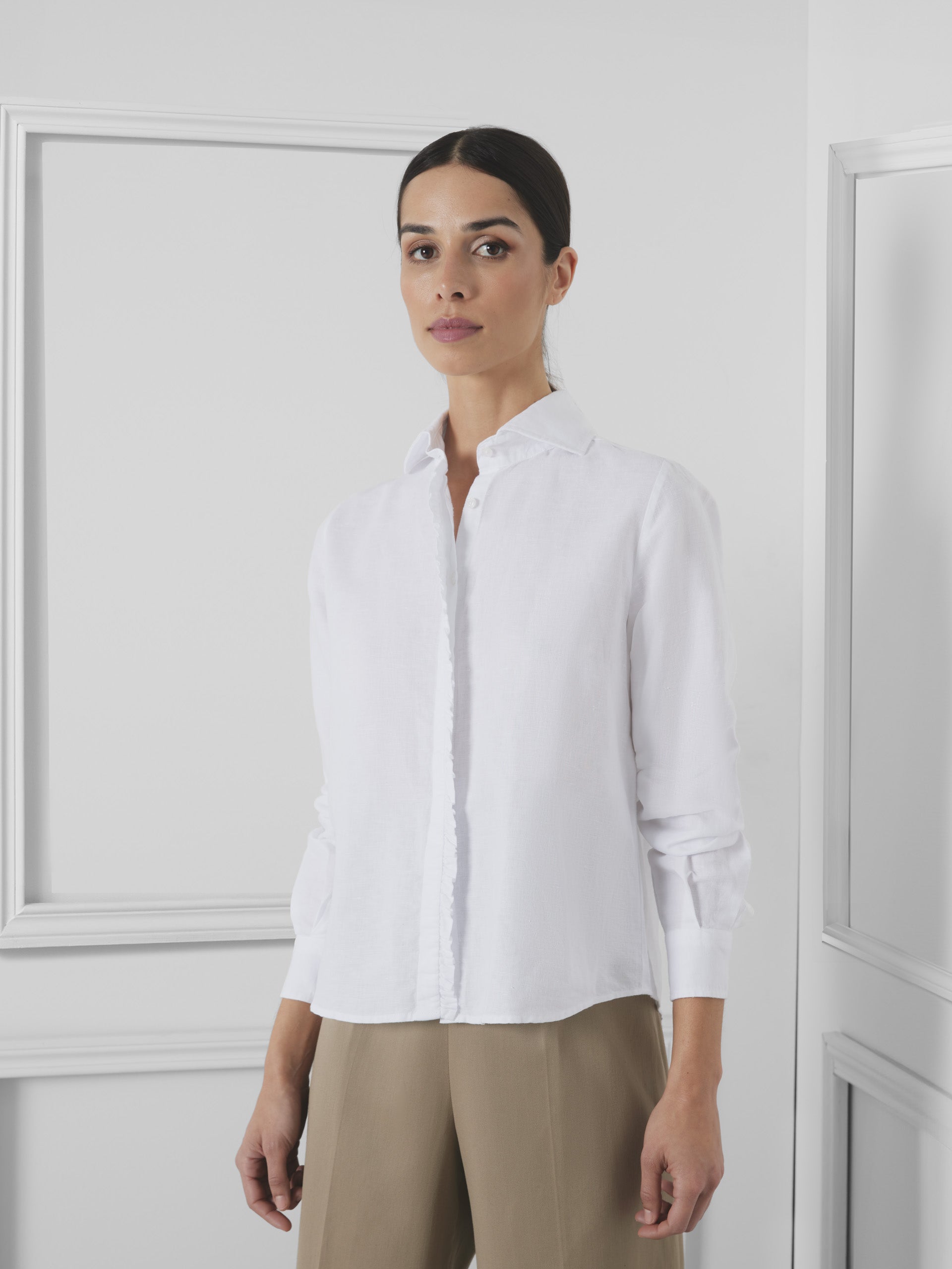 Unique white linen woman shirt
