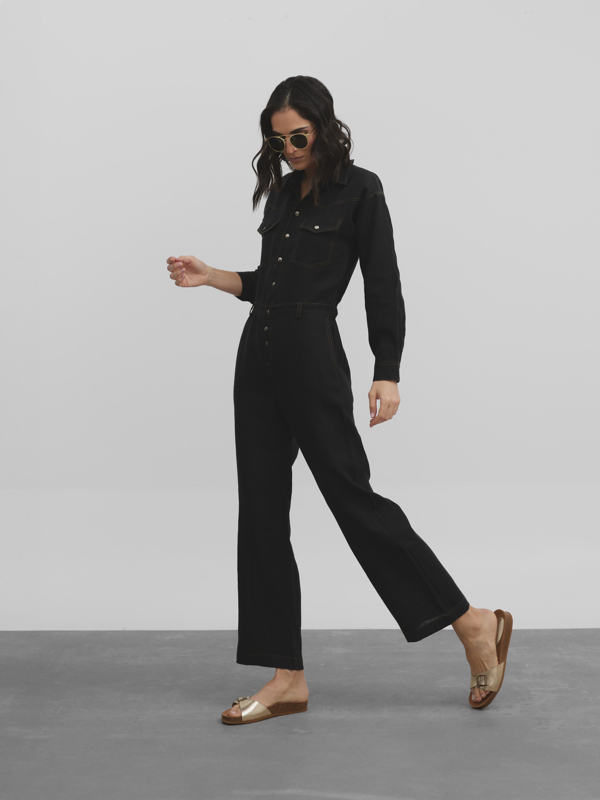 Long black linen jumpsuit