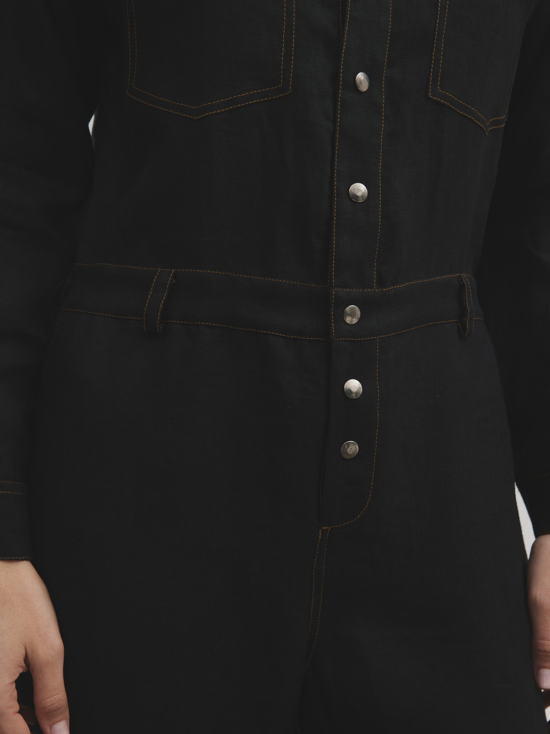 Long black linen jumpsuit