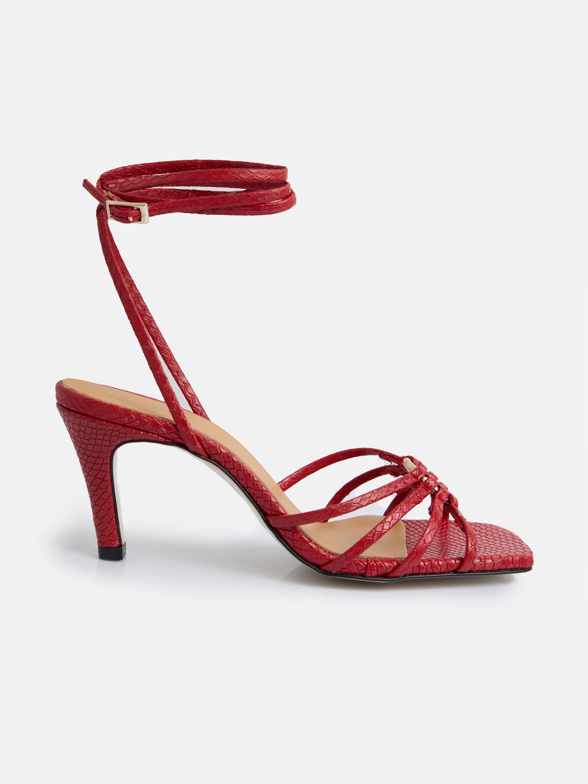Sandale femme unique avec talon en cuir rouge