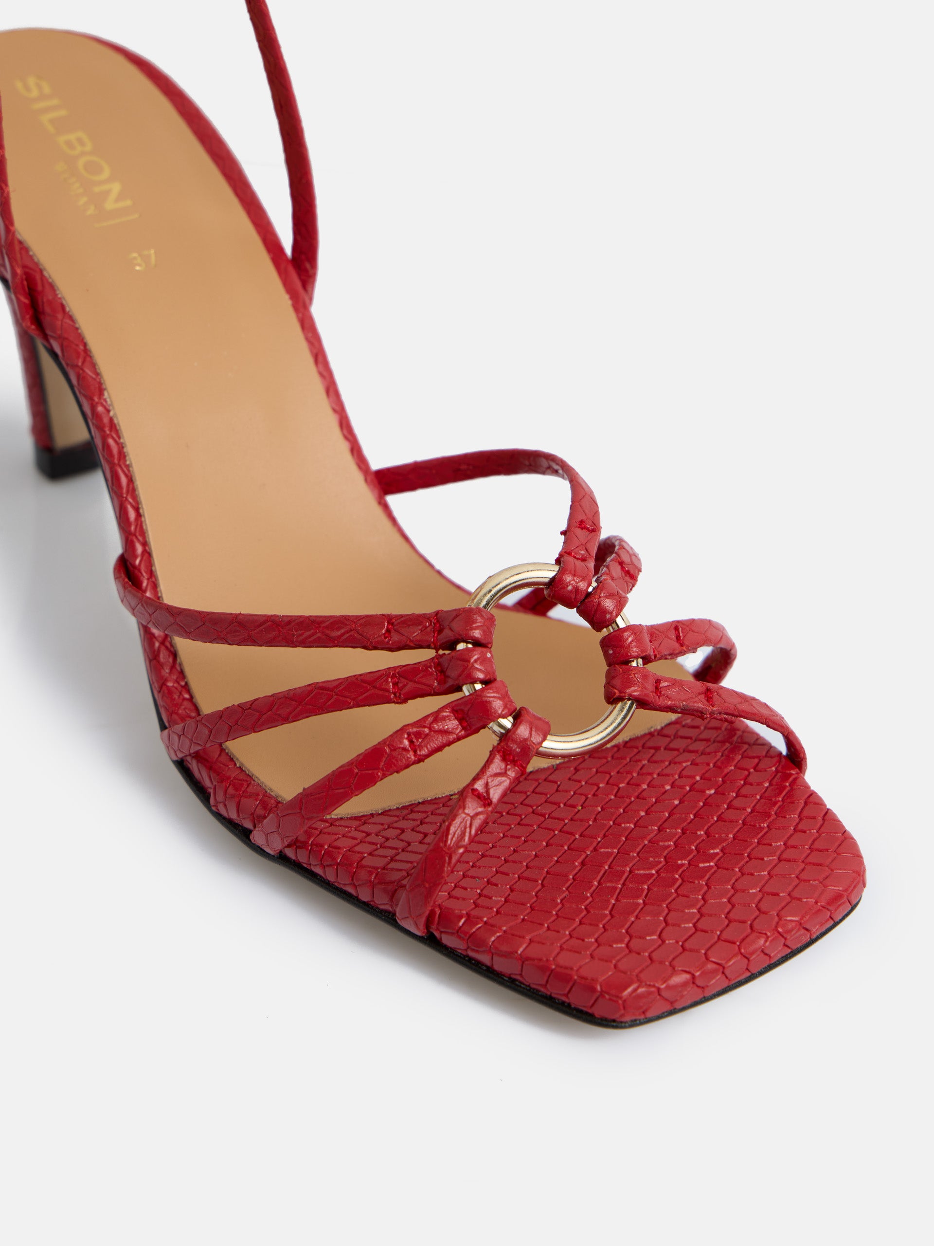 Sandale femme unique avec talon en cuir rouge