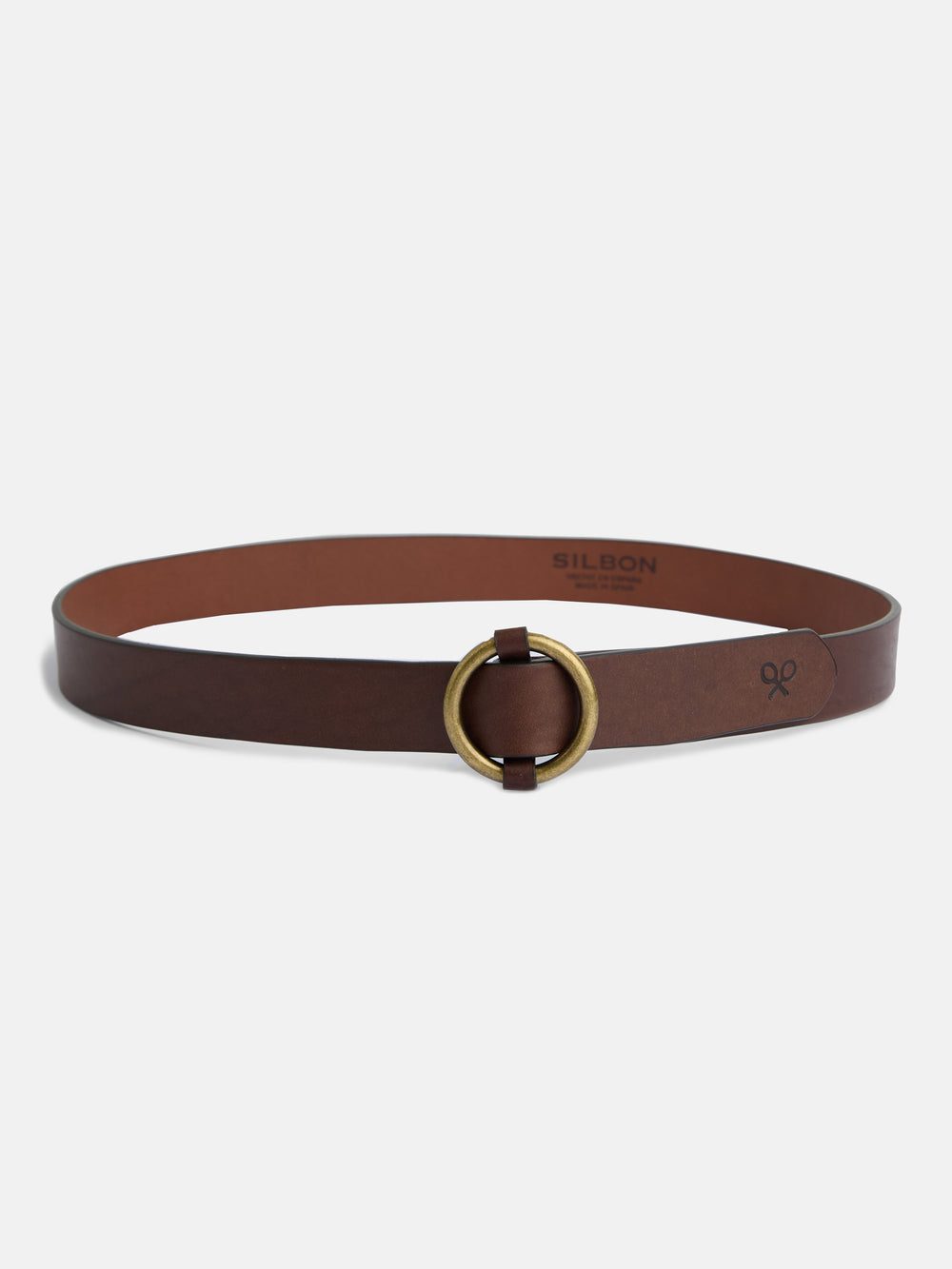 Leather belt with round buckle