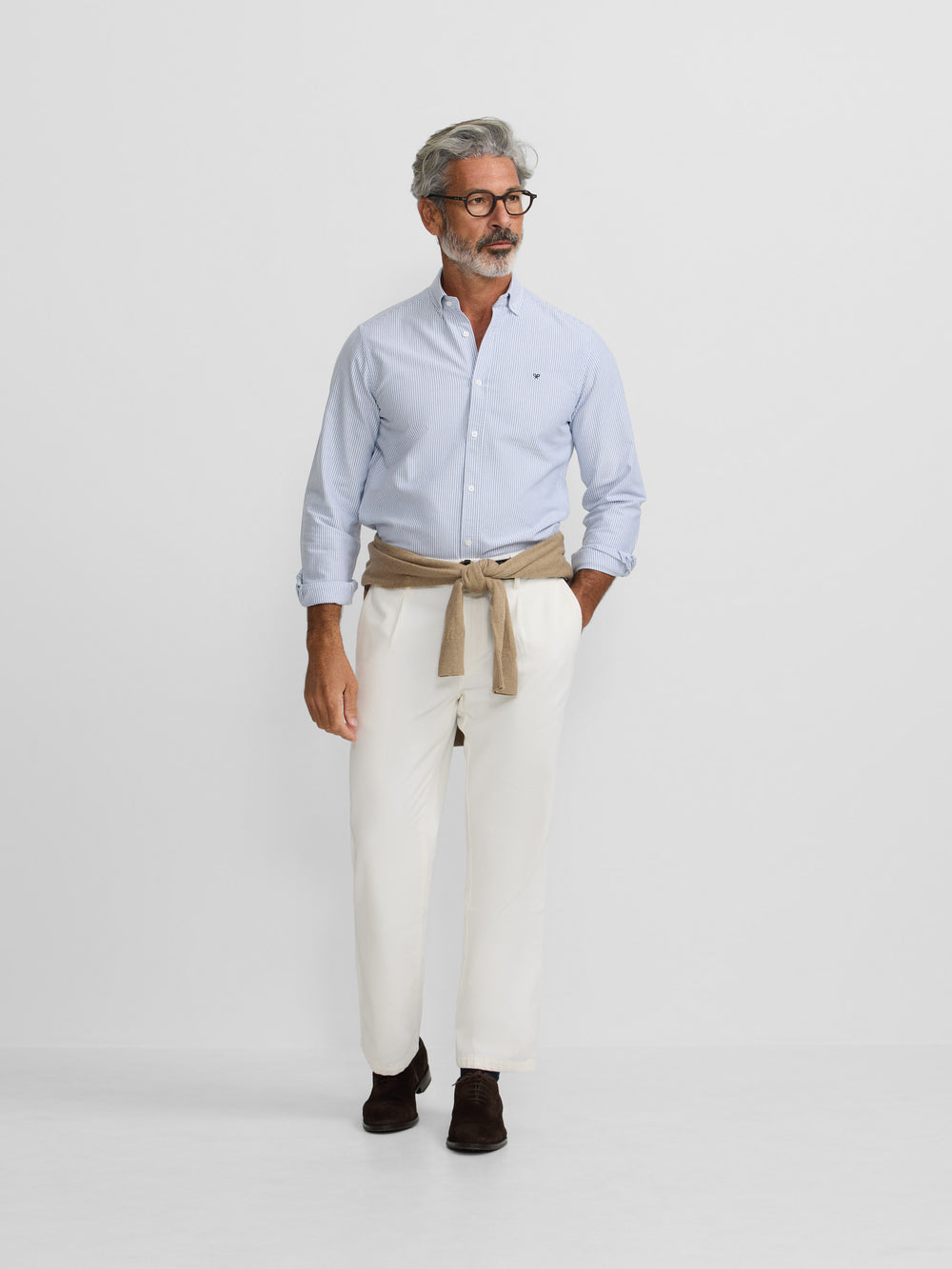 Chemise sport oxford rayures bleu moyen