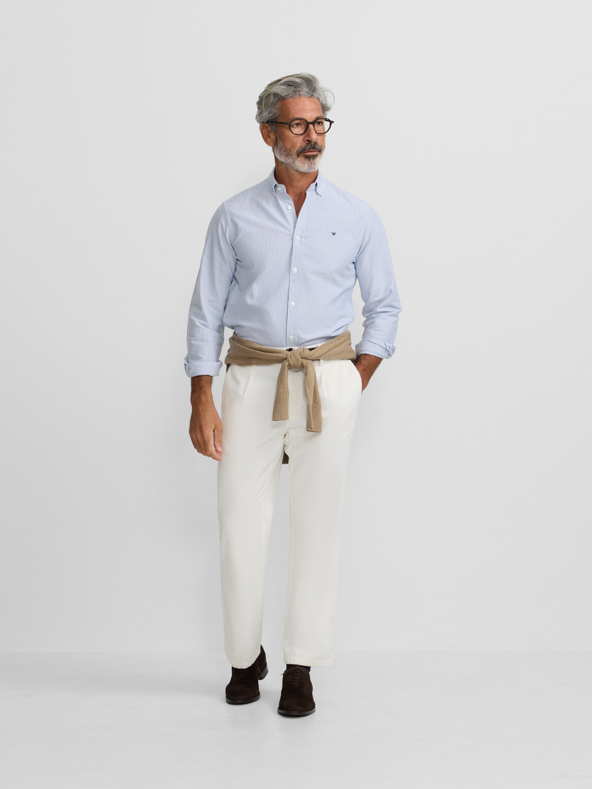 Chemise sport oxford rayures bleu moyen