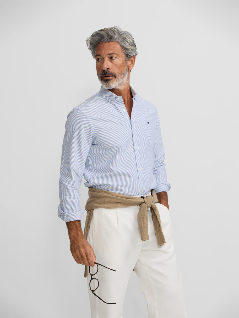 Chemise sport oxford rayures bleu moyen