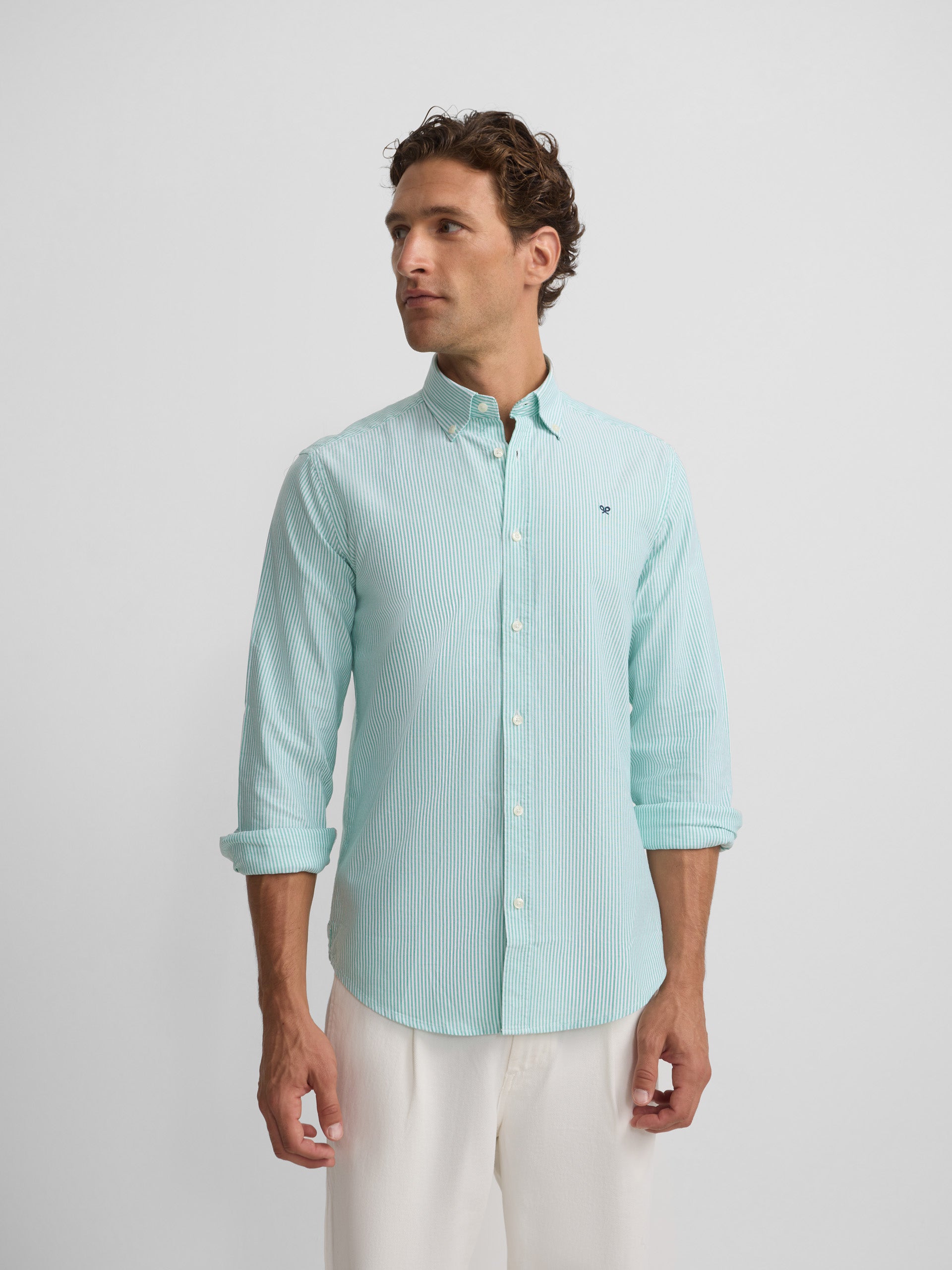 Chemise sport oxford à rayures vert moyen