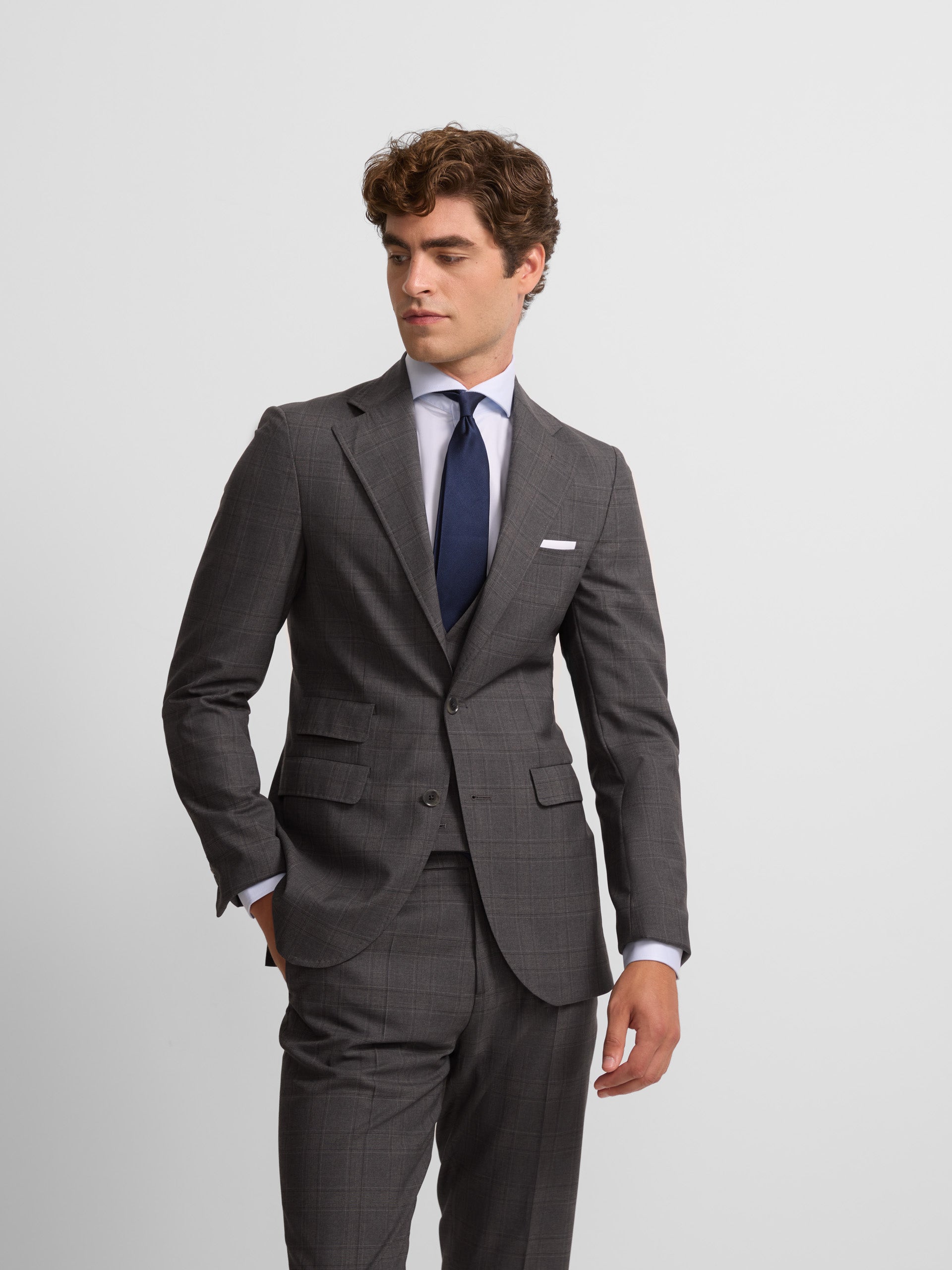 Silbon Casual Traje Cruzado Silbon Gray Prince Of Wales Suit