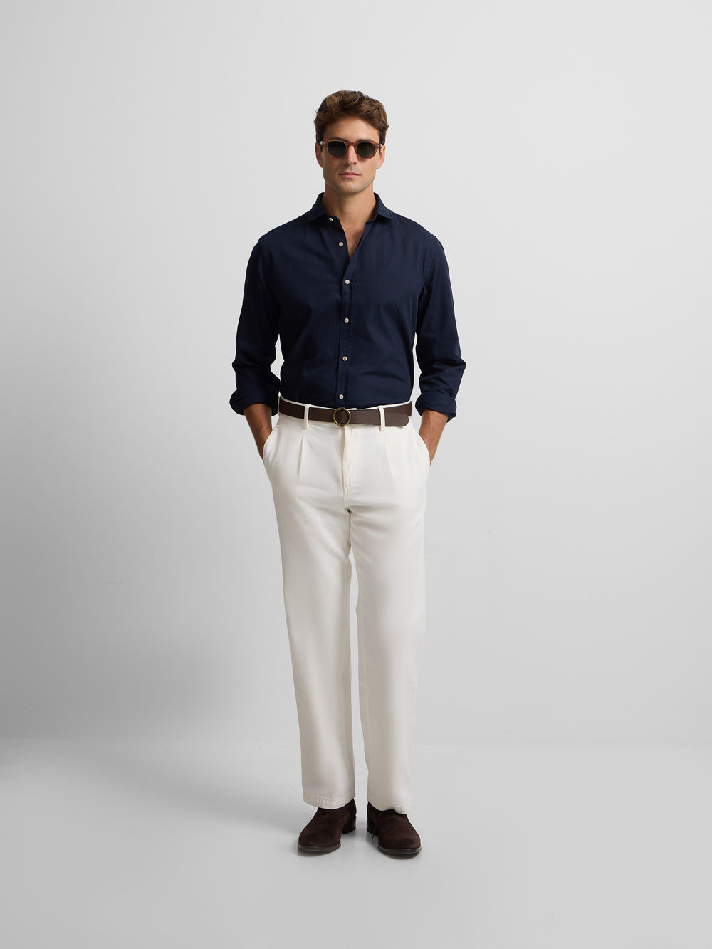 Navy blue mini-structure sport shirt