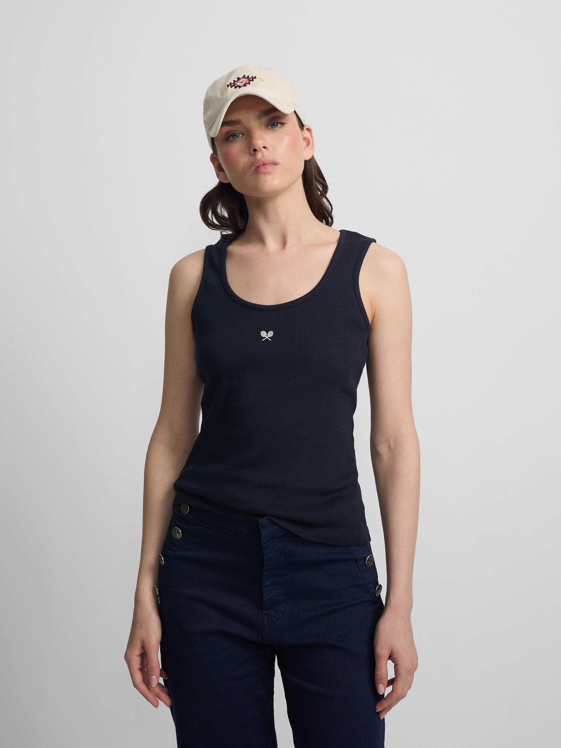 Camisola de mulher tank azul-marinho
