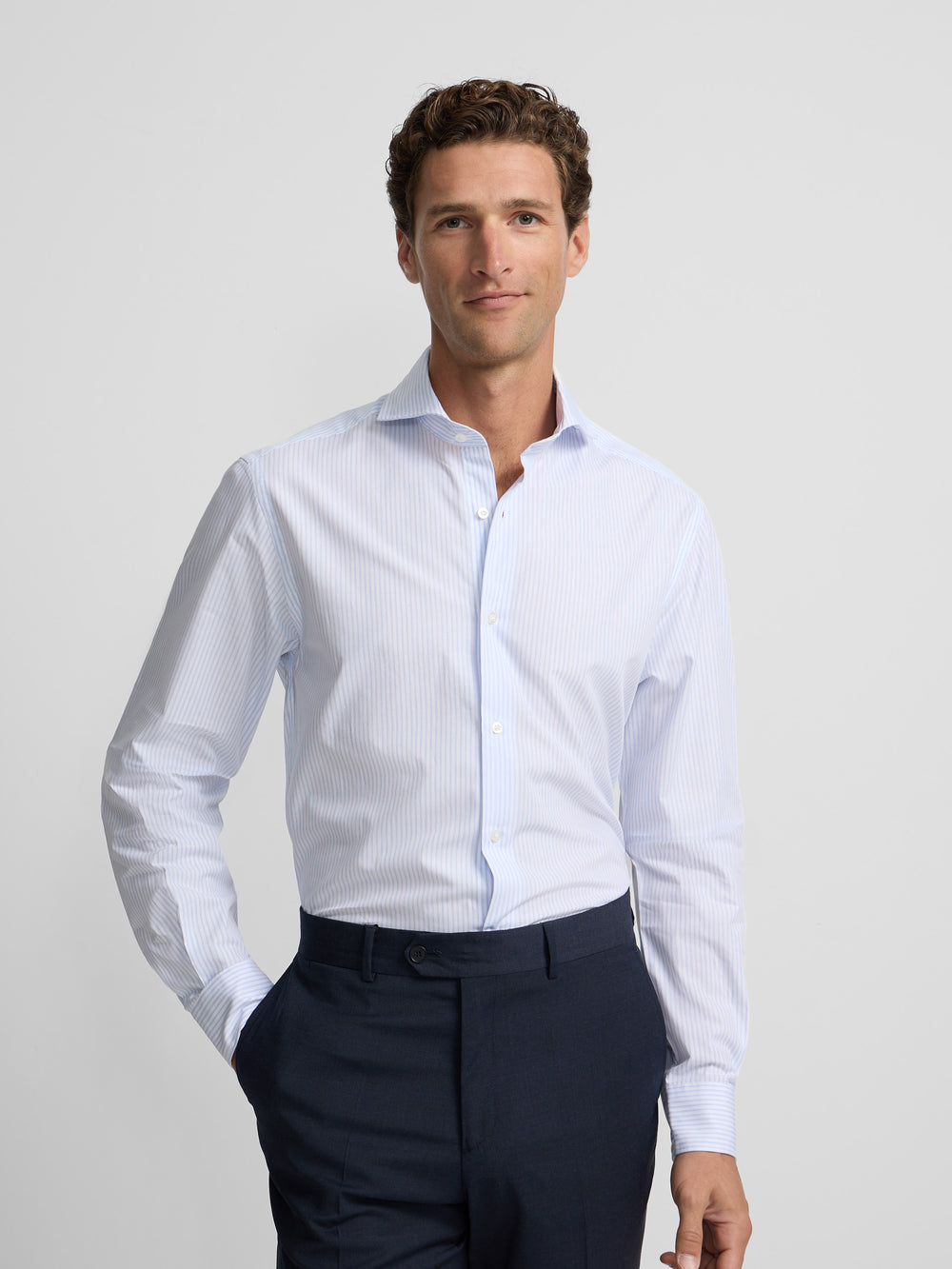 Camisa vestir microrayas celeste