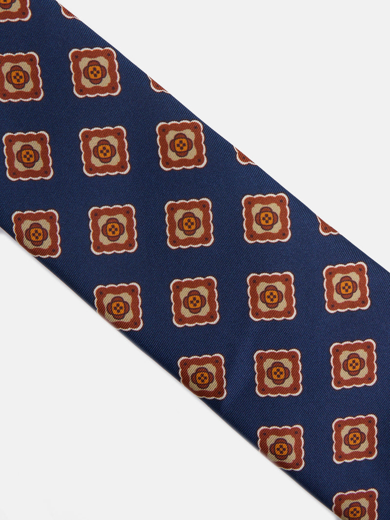 Gravata de seda estampada azulejo azul
