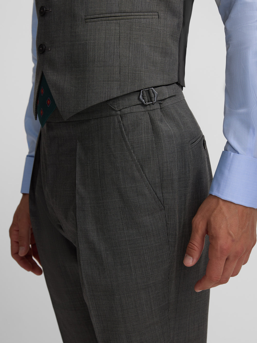 Calças de fato clássico príncipe de Gales cinzentas