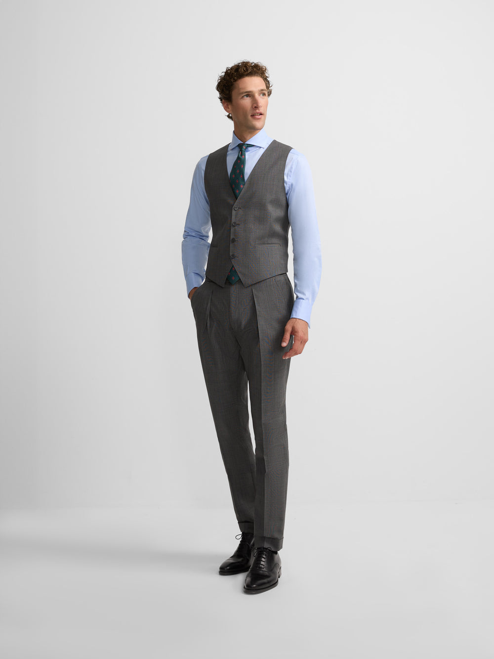 Chaleco recto traje principe de gales gris