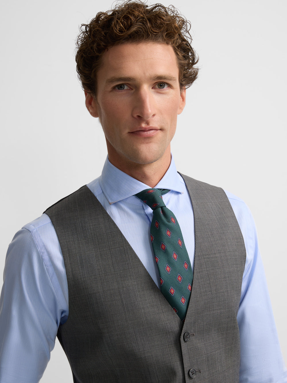 Chaleco recto traje principe de gales gris