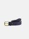 Suede leather belt with indigo blue stitching
