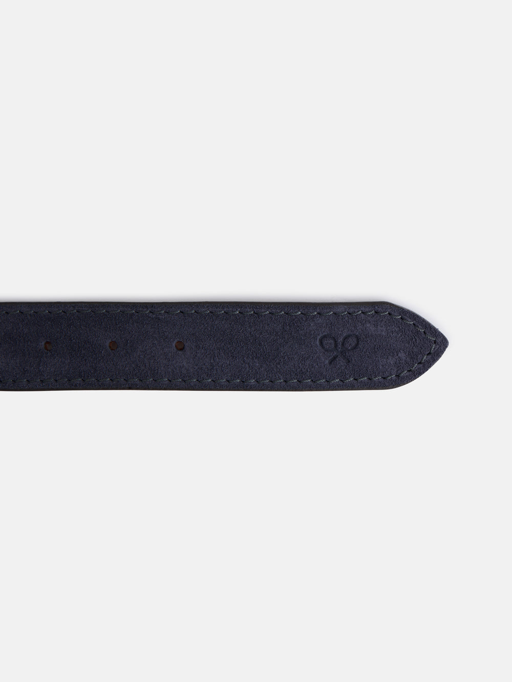 Suede leather belt with indigo blue stitching